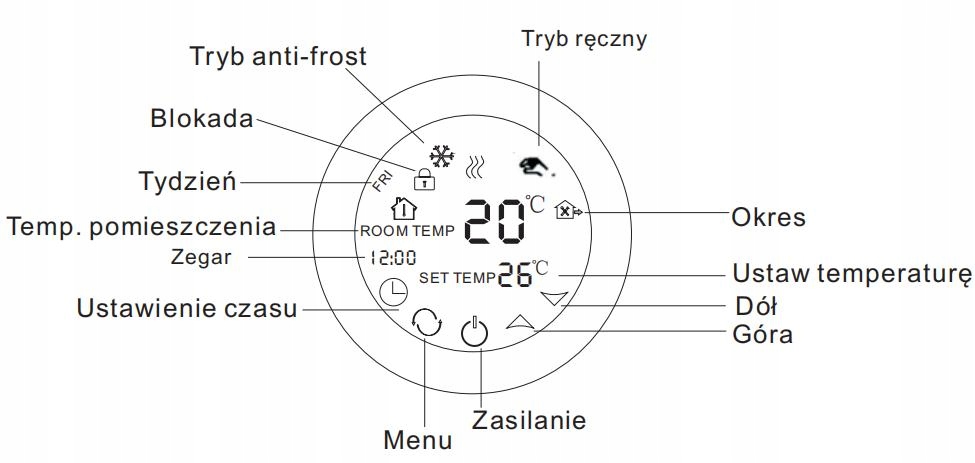 REGULATOR CZUJNIK TEMPERATURY POKOJOWEJ TERMOSTAT