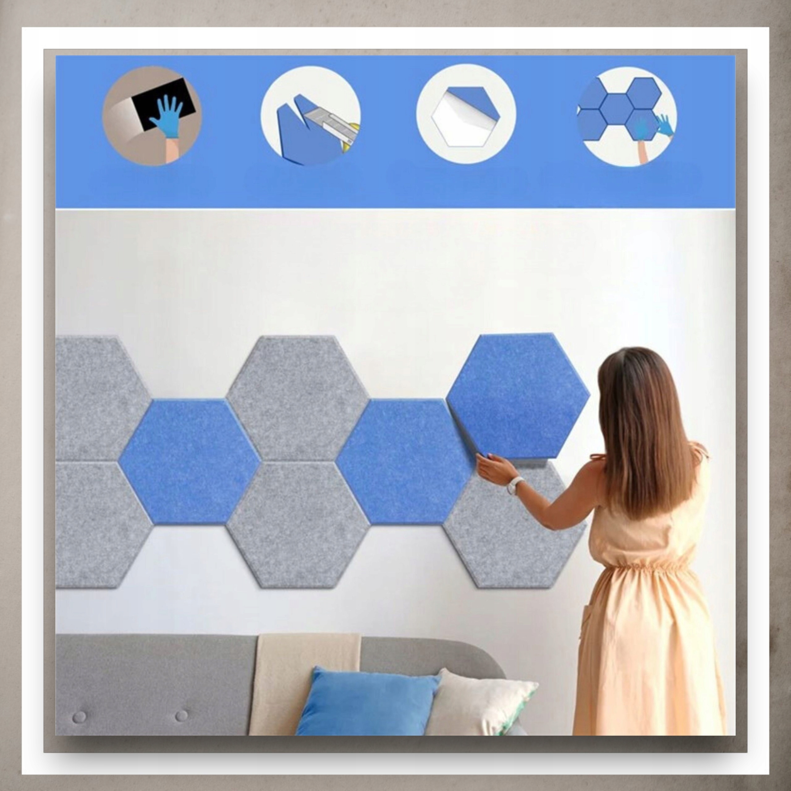 Panele Ścienne Filcowe 3D Heksagon Zagłówek Samoprzylepne Akustyczne Soft