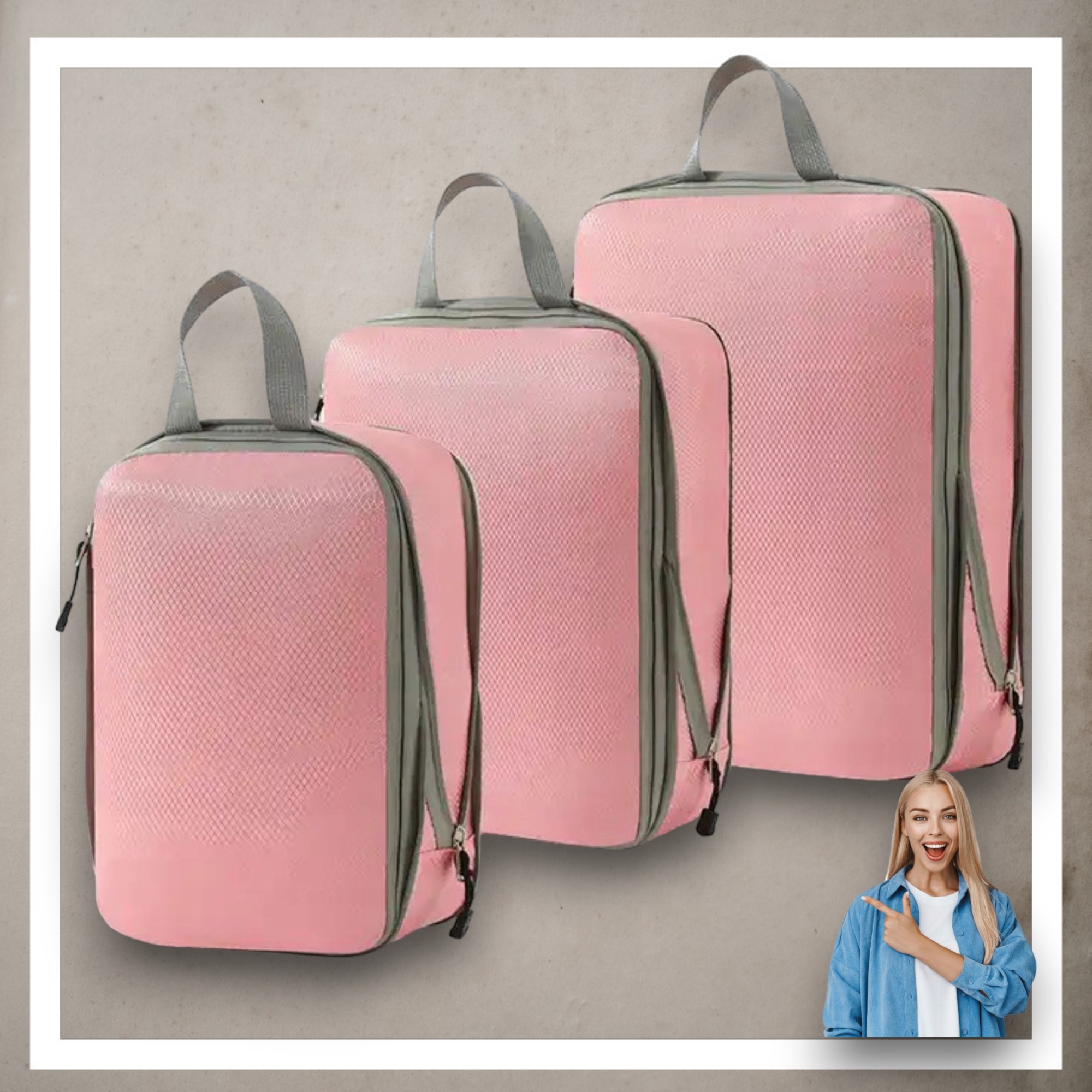 Organizer Kompresyjny  Zestaw 3 Szt     Różowy