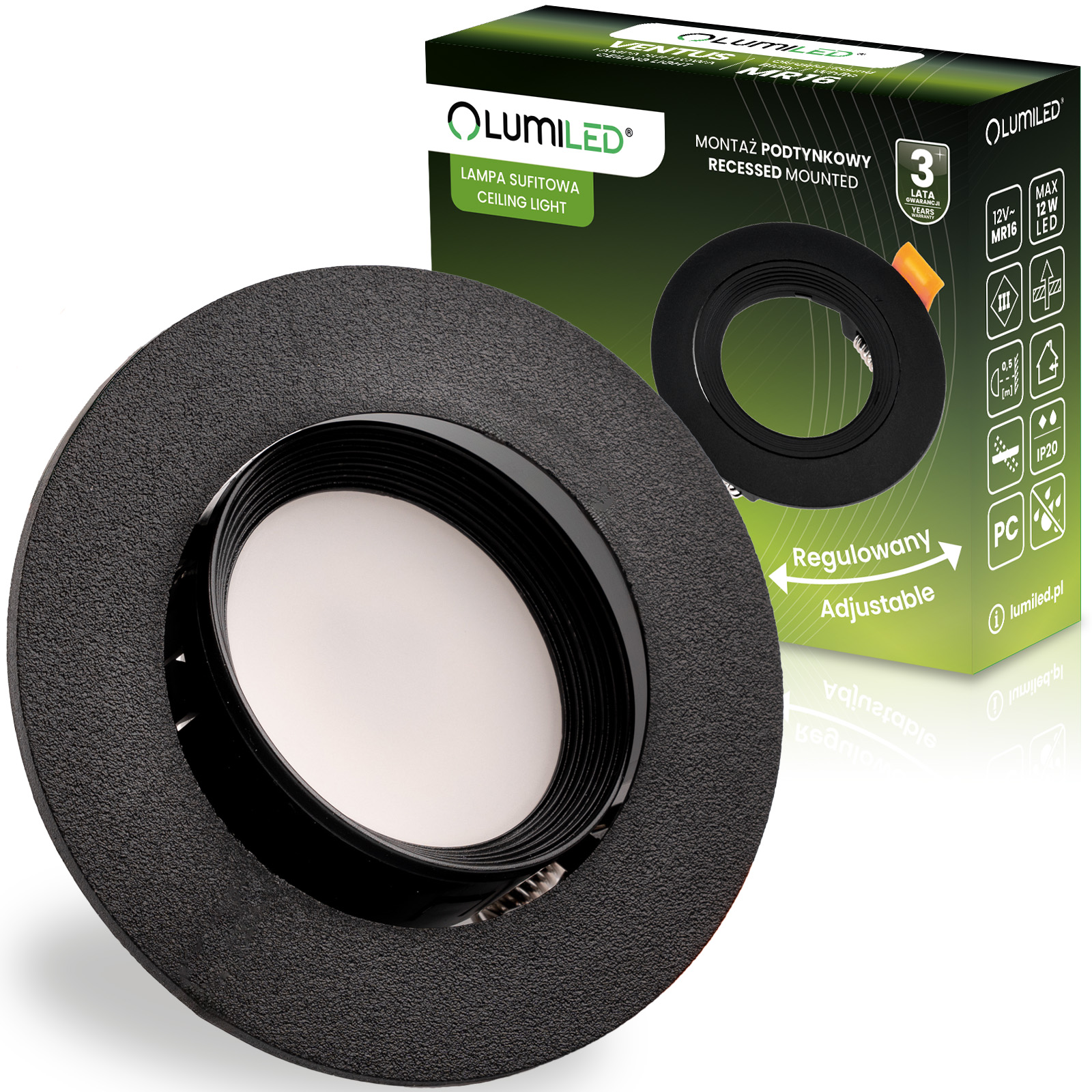 Oprawa Halogenowa Podtynkowa Ruchoma Okrągła Czarna GU10 MR16 VENTUS Lumiled - główne zdjęcie produktu