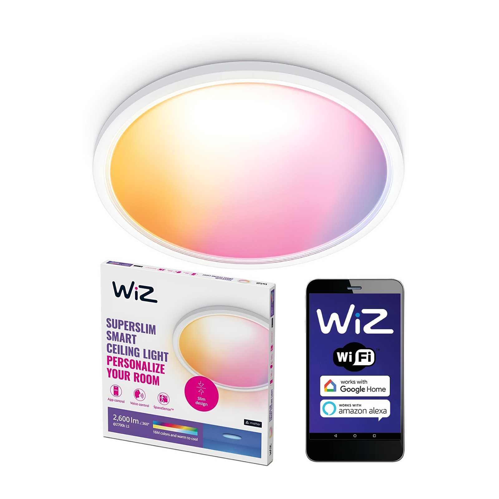 Plafon LED Lampa Sufitowa Natynkowa 22W 2600lm 2700-6500K RGB + TW 42.3cm Biała Okrągła Inteligentna SMART WiFi Bluetooth Aplikacja Superslim WiZ - główne zdjęcie produktu