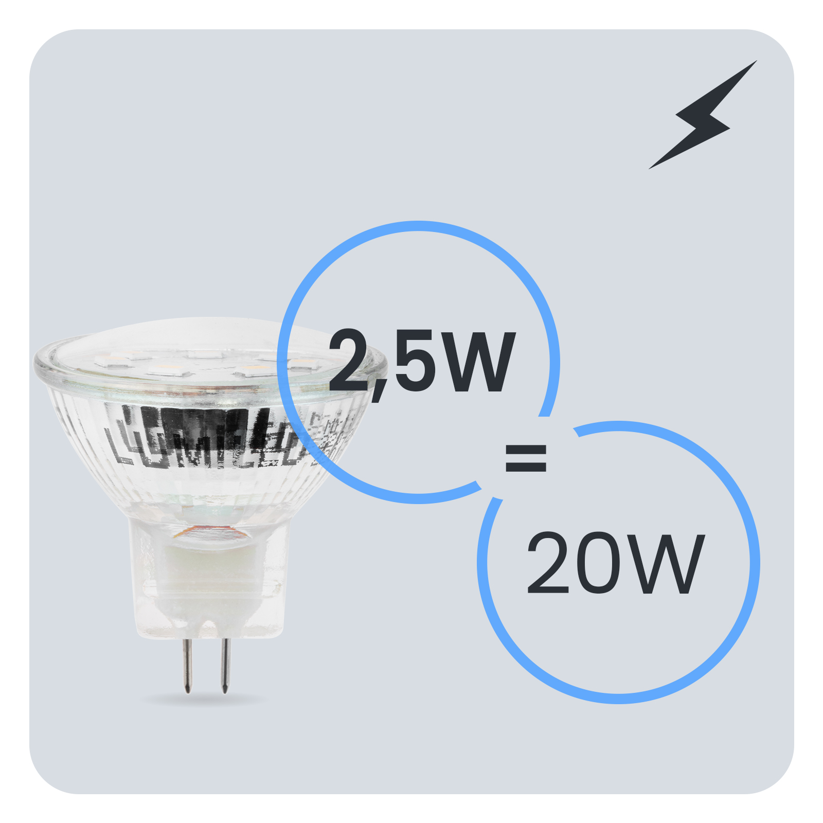 Żarówka LED GU4 Reflektor MR11 2,5W = 20W 220lm 3000K Ciepła 120° 12V LUMILED - trzecia cecha produktu