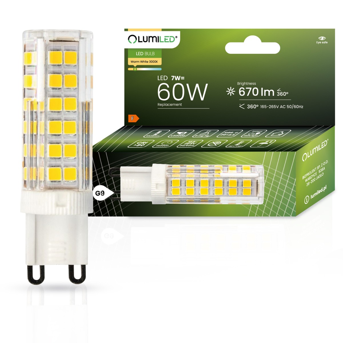 Żarówka LED G9 Kapsułka 7W = 60W 670lm 3000K Ciepła 360° LUMILED - główne zdjęcie produktu