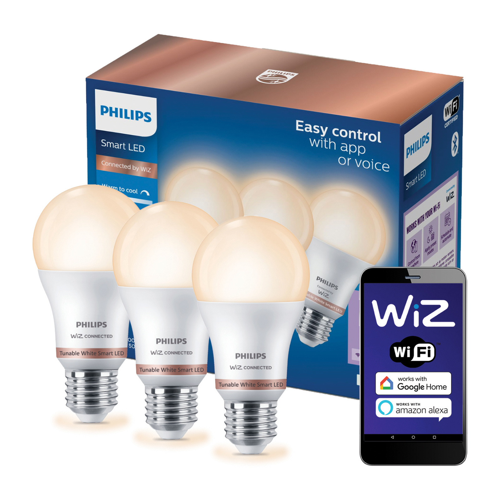 3x Żarówka LED E27 A60 8W = 60W 806lm 2700-6500K TW Inteligentna SMART WiFi Bluetooth Aplikacja WiZ Philips - główne zdjęcie produktu