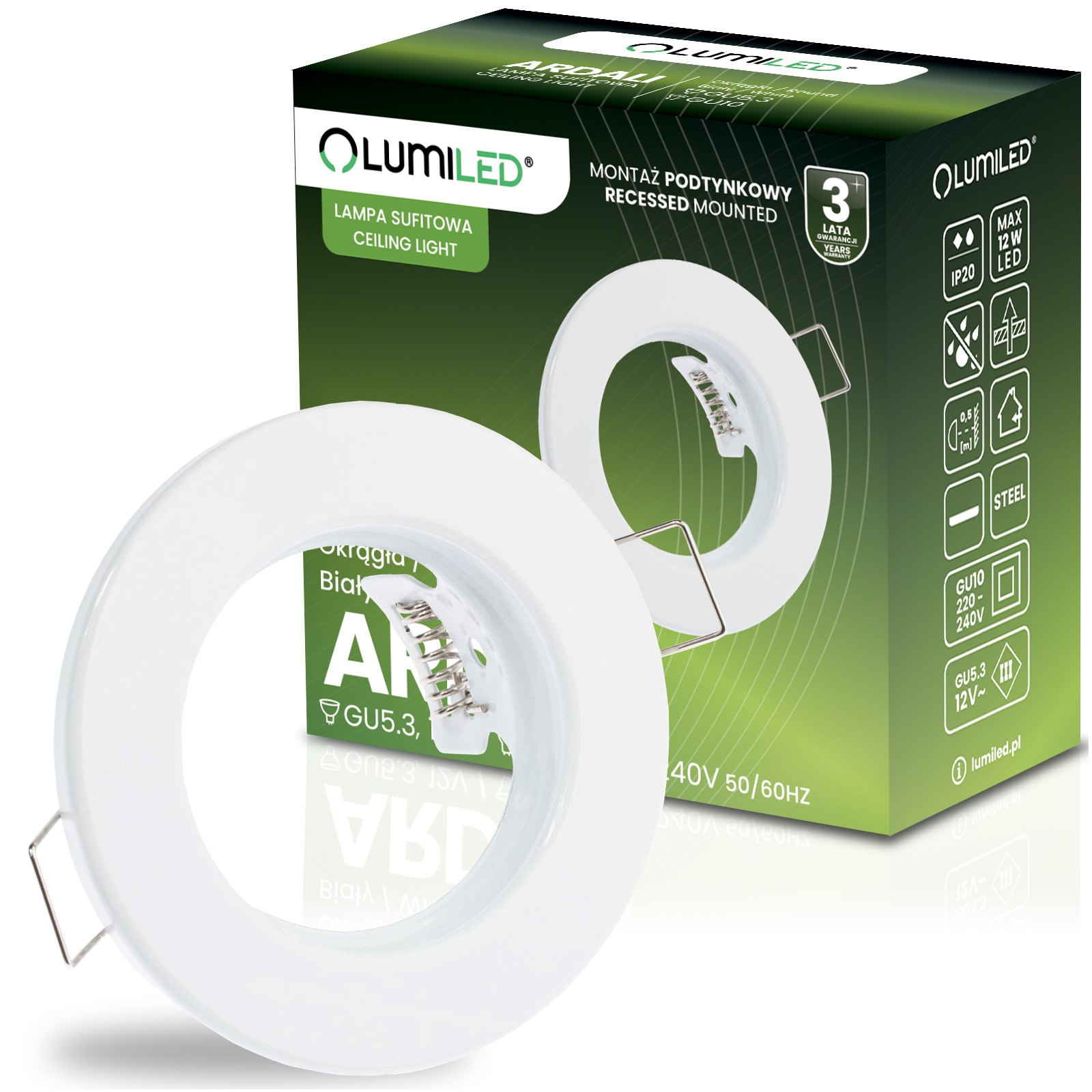 Oprawa Halogenowa Podtynkowa Okrągła Biała GU10 MR16 ARDALI LUMILED - główne zdjęcie produktu