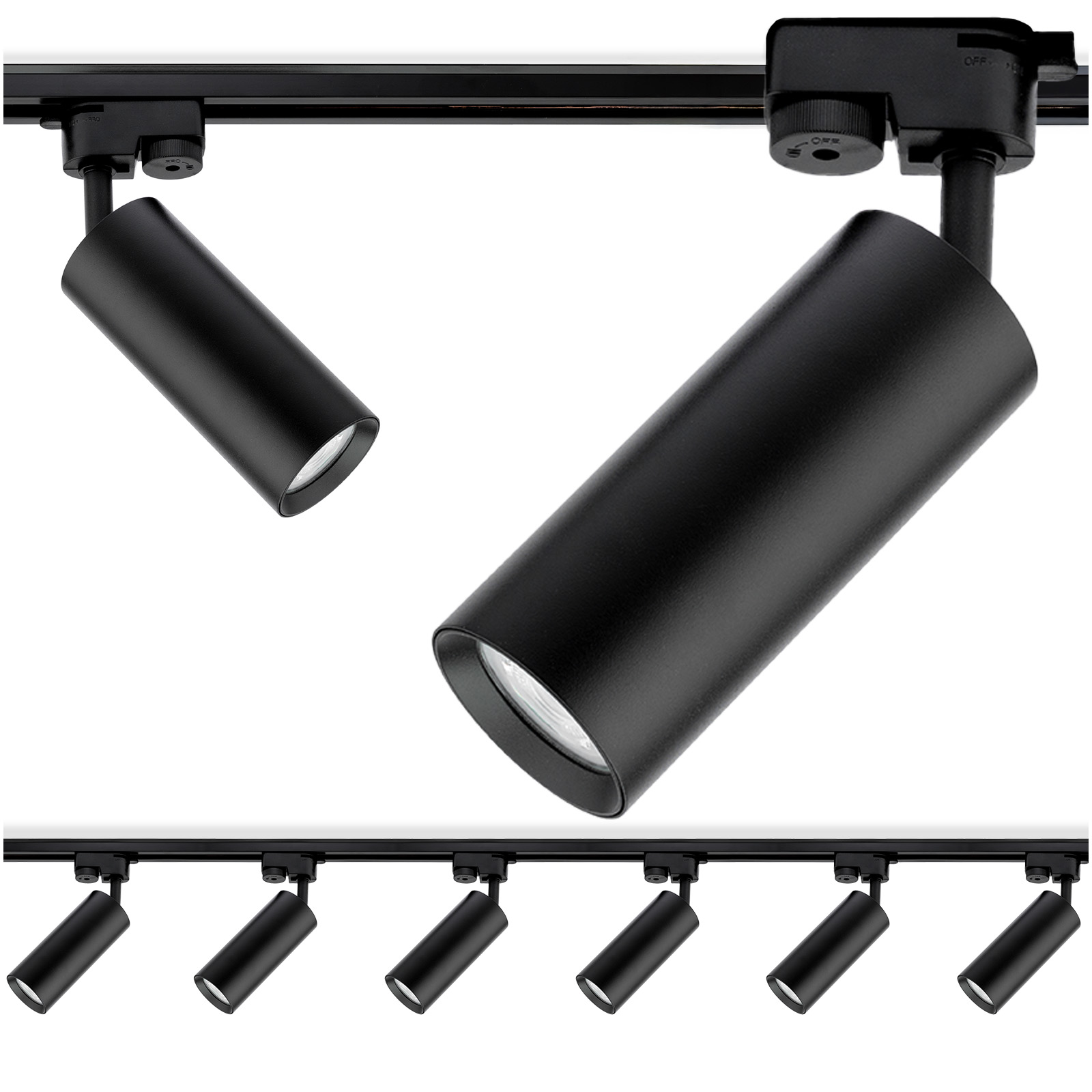 Zestaw Szyna Oświetleniowa Szynoprzewód 2 m + 6x Reflektor Szynowy RITI GU10 Czarny LUMILED - główne zdjęcie produktu