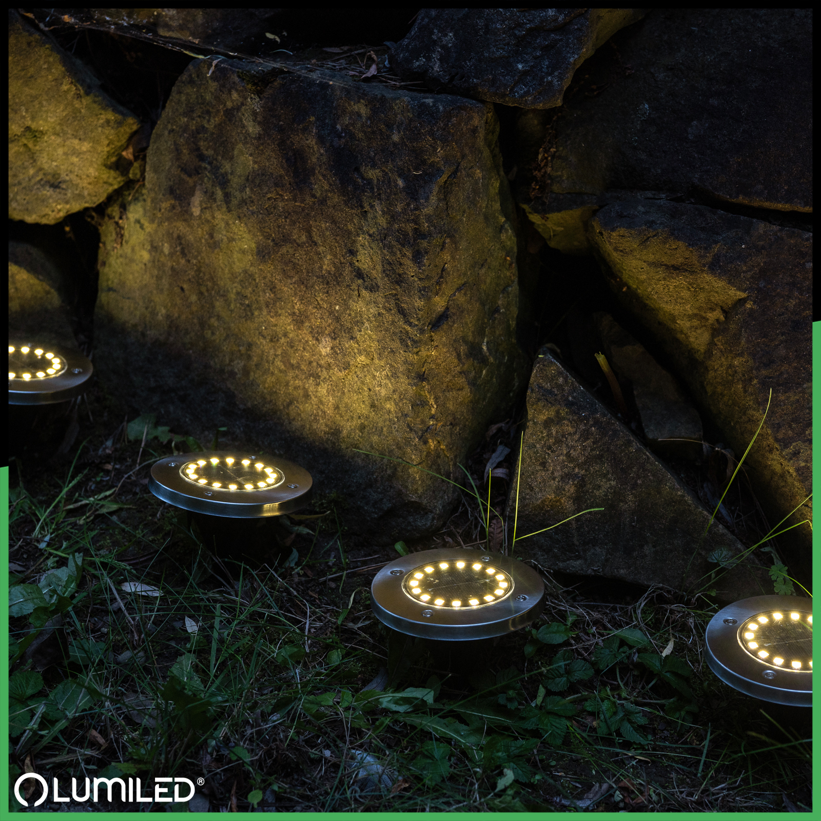 Zestaw 6x Lampki Solarne Ogrodowe LED HELIS Wbijane Dyski Dogruntowe 4000K IP44 LUMILED - aranżacja