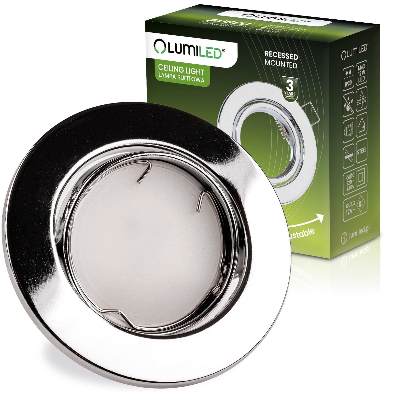 Oprawa HALOGENOWA Podtynkowa Ruchoma Okrągła AURELI Chrom Blacha MR16 GU10 - główne zdjęcie produktu