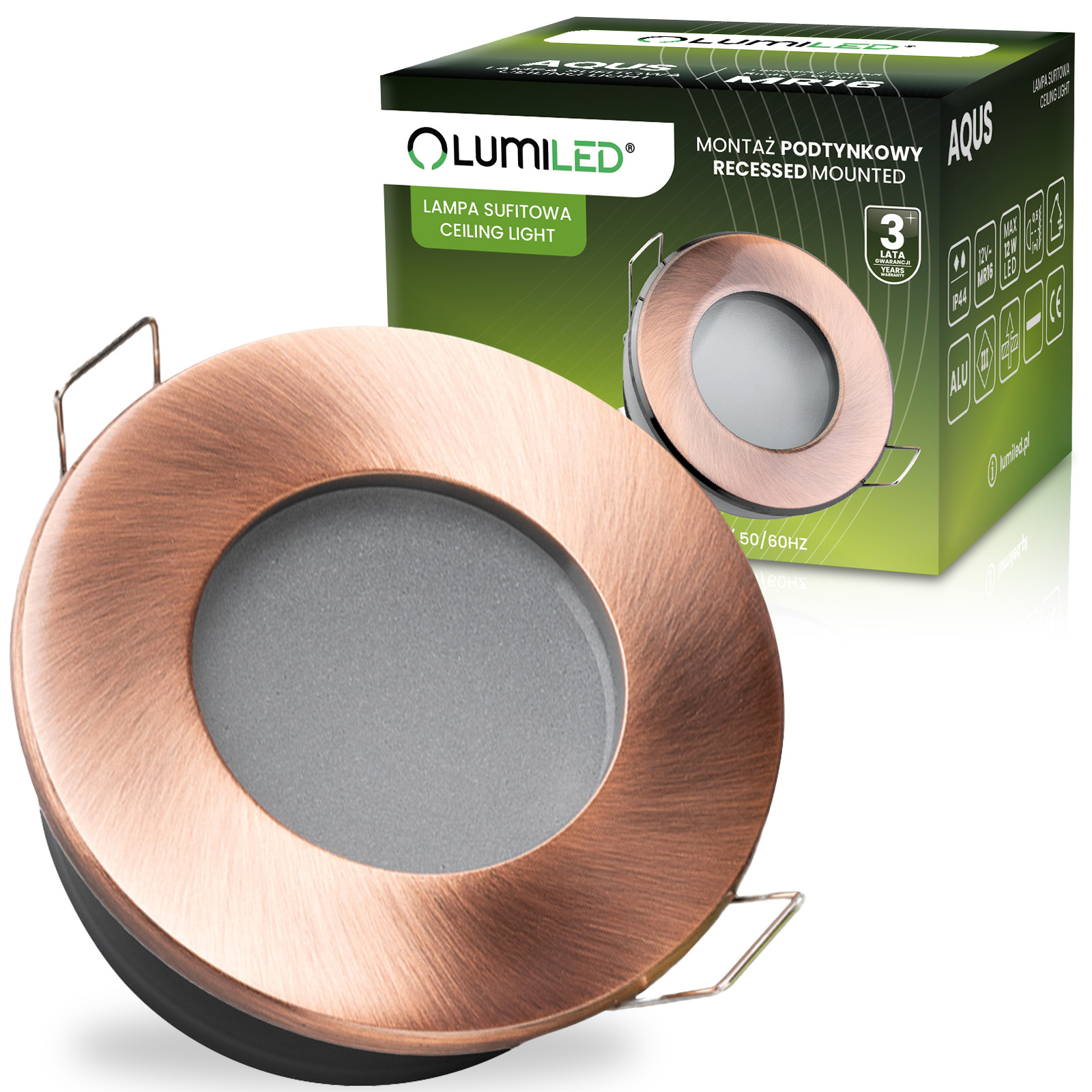 Oprawa Halogenowa Podtynkowa Wpuszczana LED MR16 Okrągła Miedziana AQUS Lumiled - główne zdjęcie produktu