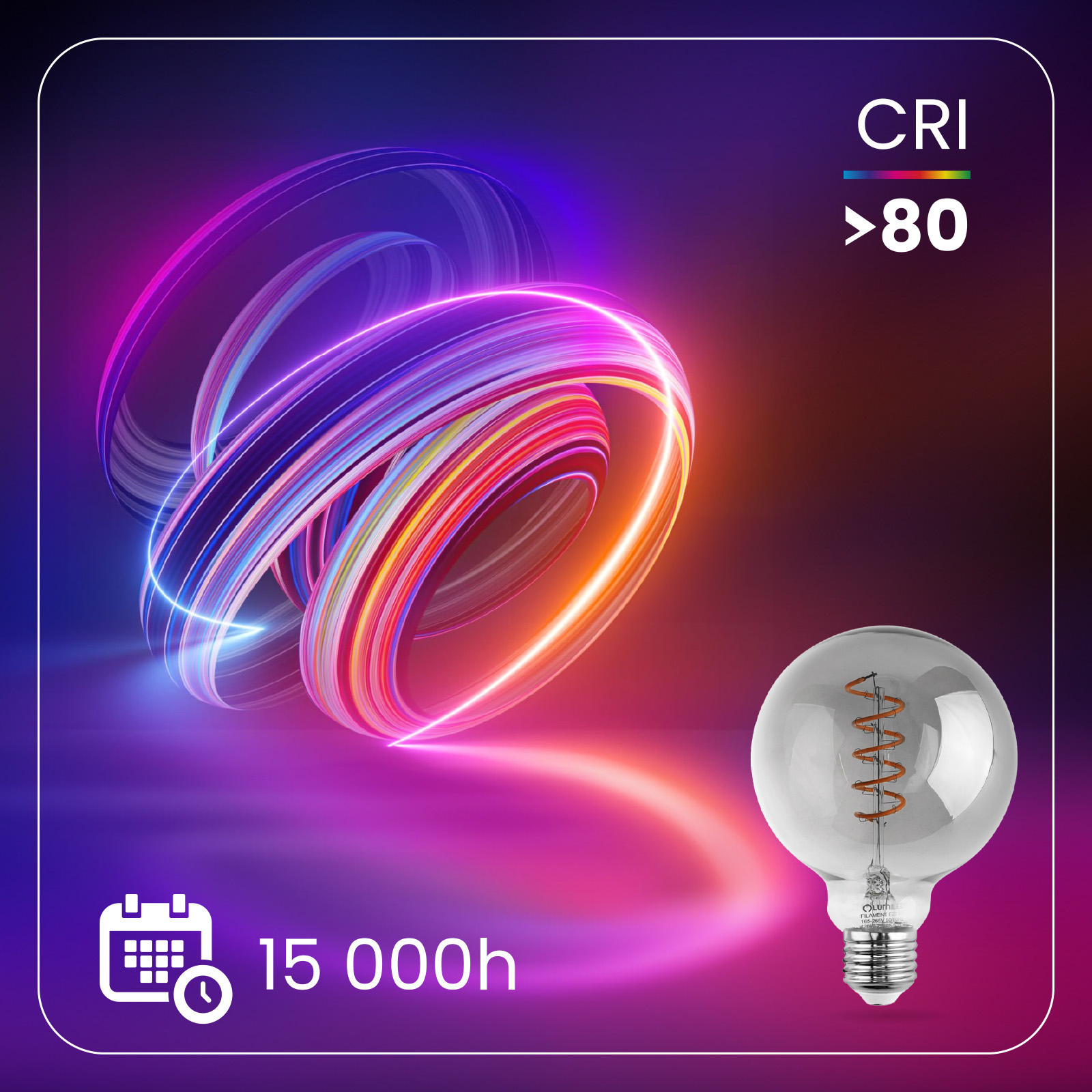 Żarówka LED E27 Kula G95 6W = 50W 420lm 2200K Ciepła 360° DYMIONA FILAMENT LUMILED - druga cecha produktu