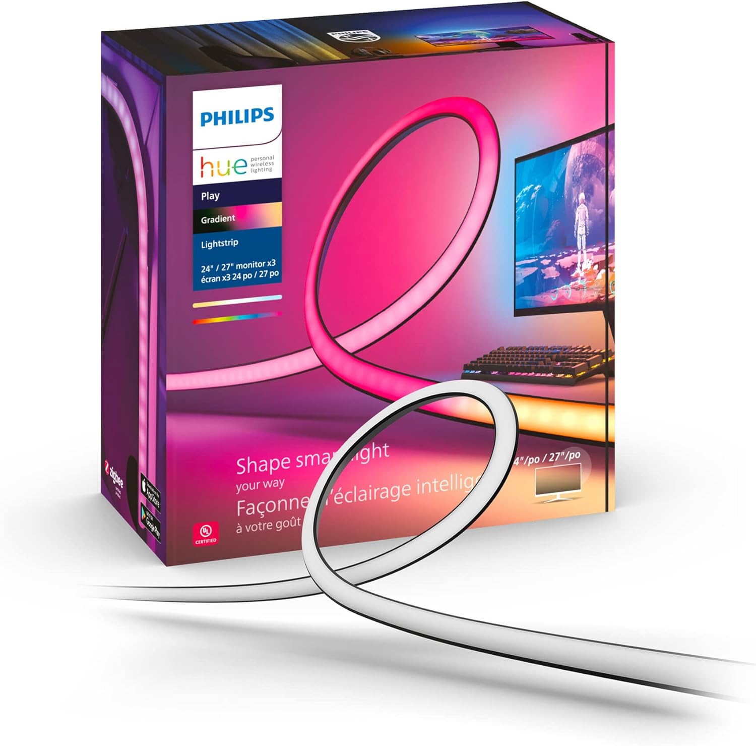 Taśma LED Pasek Podświetlenie do Monitora 3x 24" 27" 60W 1200lm IP20 White and Color Ambiance RGB + TW Inteligentna SMART Zigbee Bluetooth Gradient PC Strip Philips HUE - główne zdjęcie produktu