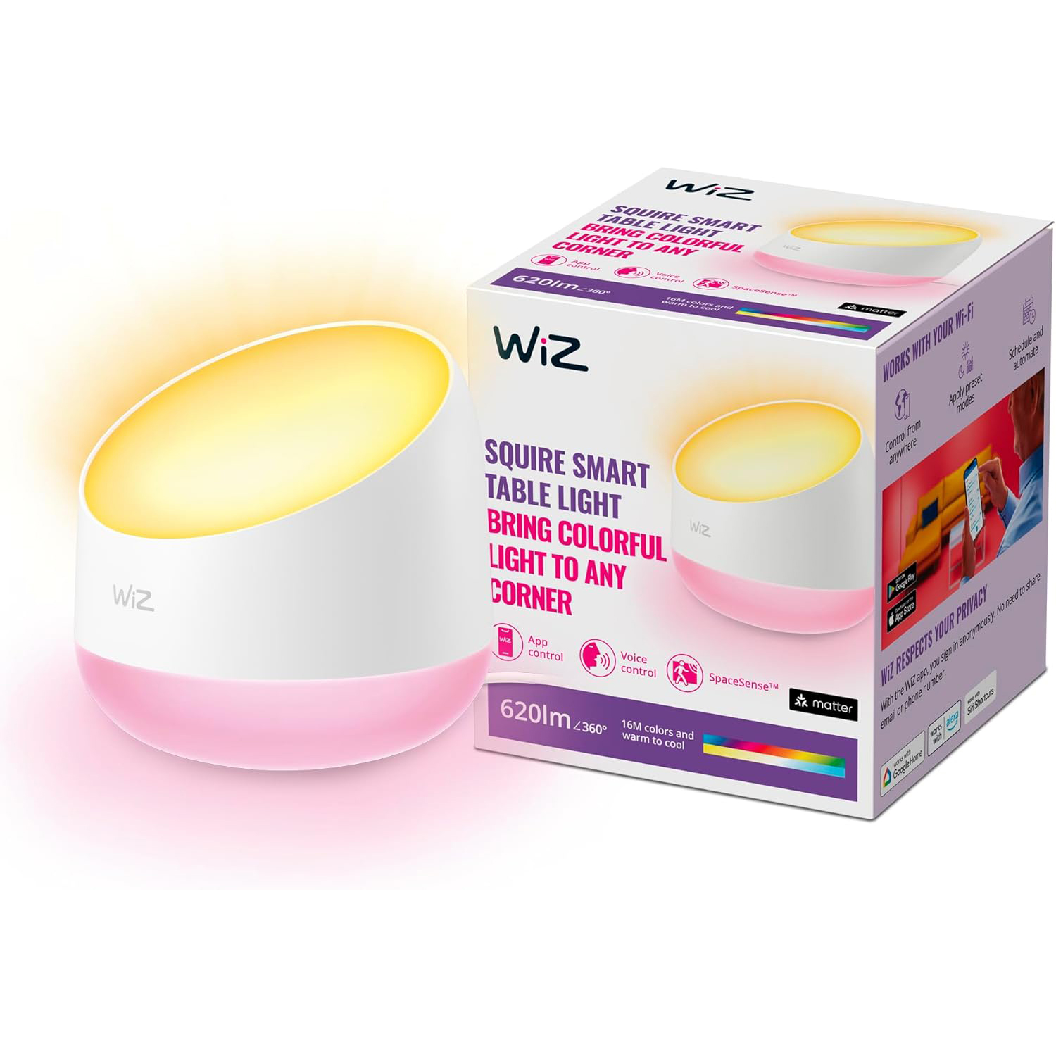 Lampka Biurkowa LED Nocna 9W 620lm 2200-6500K RGB + TW 13.5cm Inteligentna SMART WiFi Bluetooth Aplikacja Squire WiZ - główne zdjęcie produktu