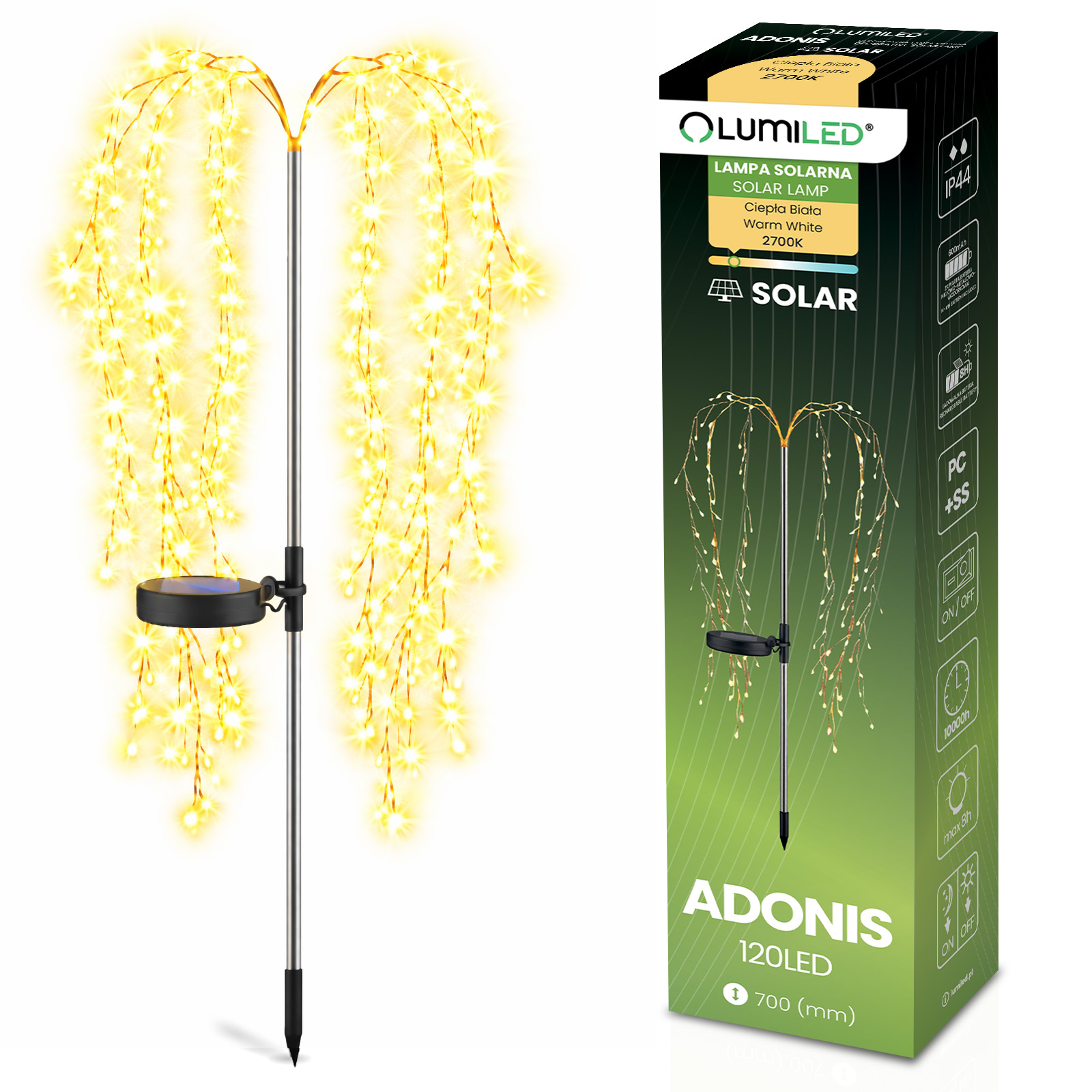 Lampa Solarna Ogrodowa LED ADONIS 2700K Wbijana Dekoracyjna Drzewko Efekt Wodospadu LUMILED - główne zdjęcie produktu