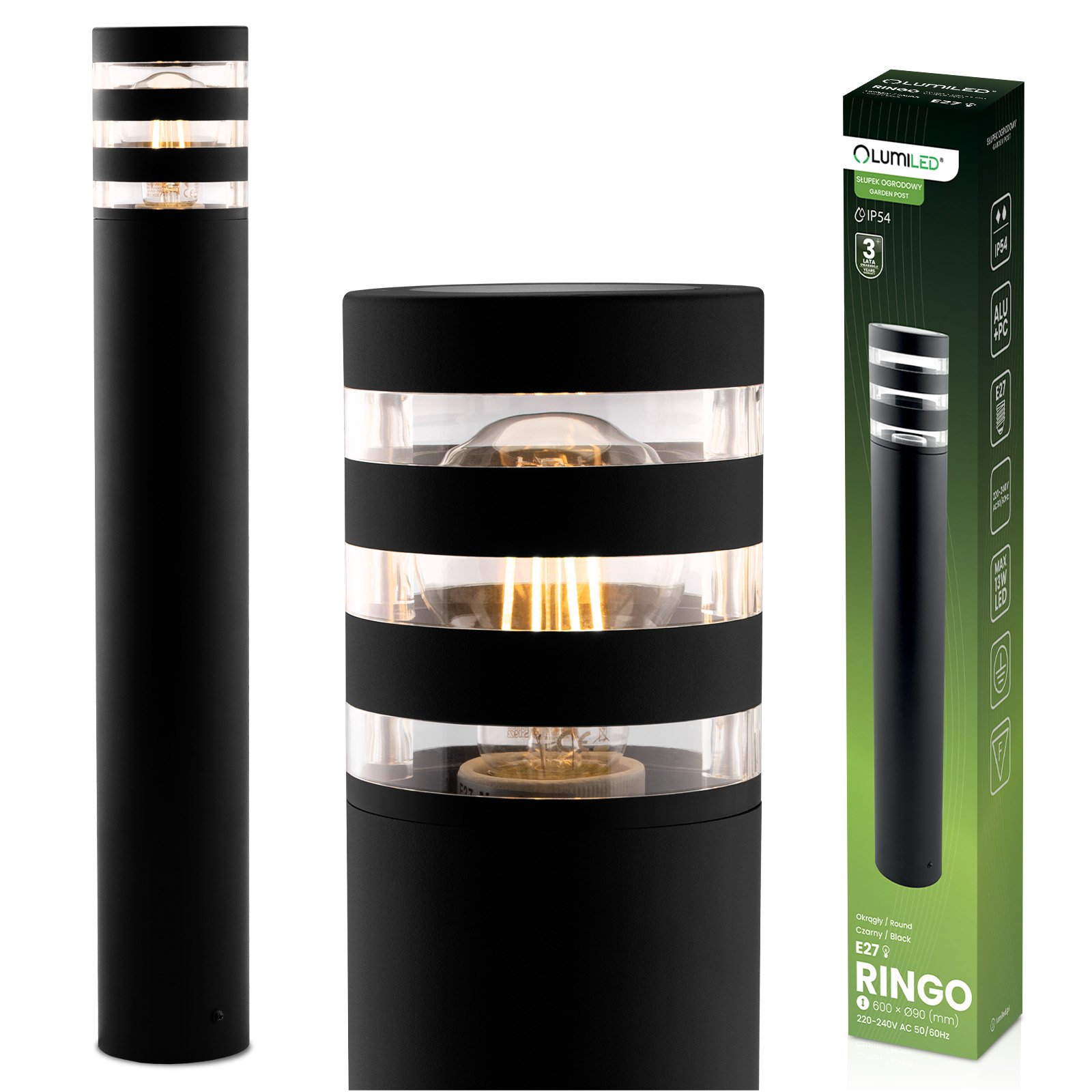 Lampa Ogrodowa Słupek Zewnętrzny Stojący E27 LED RINGO 60cm LUMILED - główne zdjęcie produktu