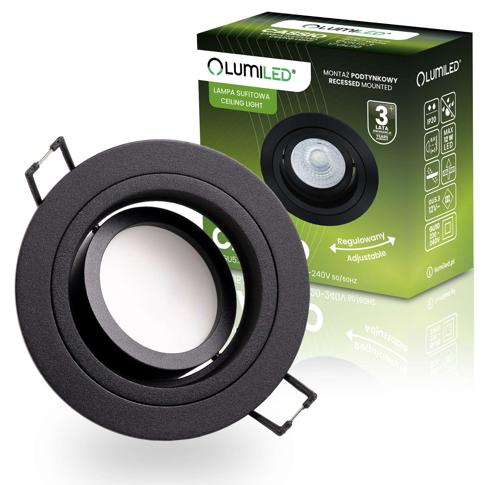 Oprawa HALOGENOWA Podtynkowa Ruchoma GU10 MR16 Okrągła Czarna CASSIO LUMILED - główne zdjęcie produktu