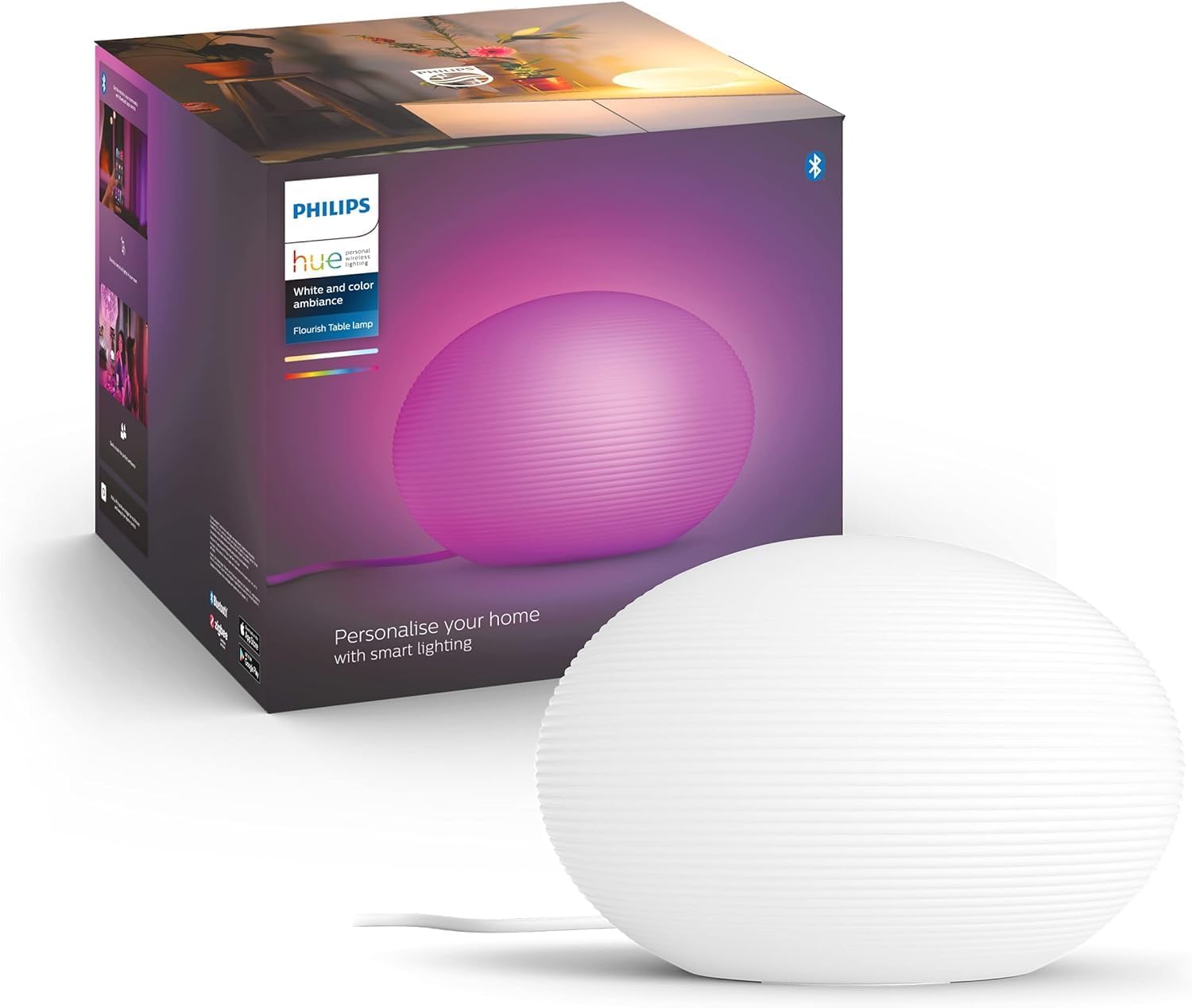 Lampka Biurkowa LED Nocna 9.5W 800lm IP20 White and Color Ambiance RGB + TW Biała Inteligentna SMART Zigbee Bluetooth Flourish Philips HUE - główne zdjęcie produktu