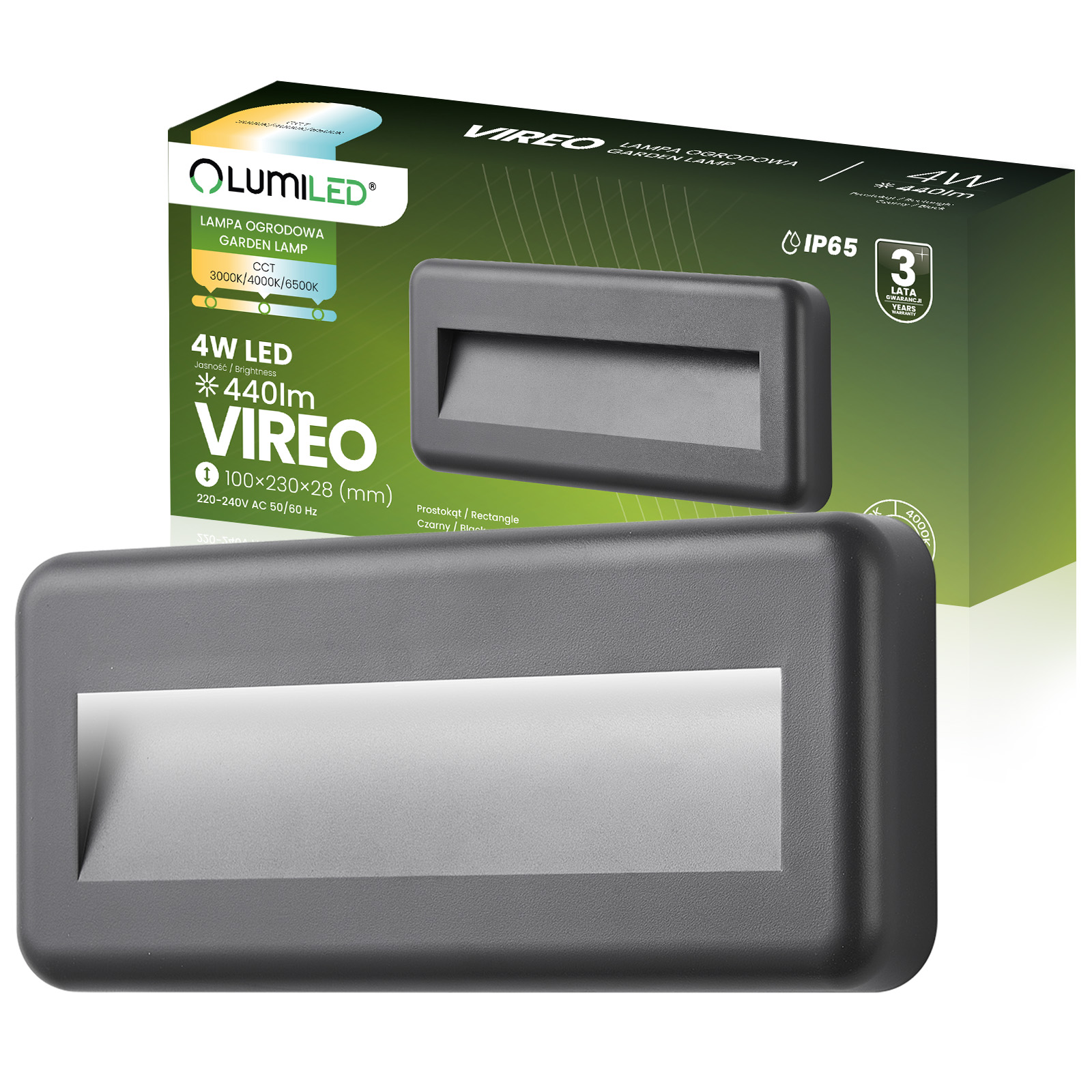Lampa Ogrodowa Zewnętrzna Schodowa Kinkiet Elewacyjny CCT 3000-6500K LED 4W IP65 VIREO LUMILED - główne zdjęcie produktu
