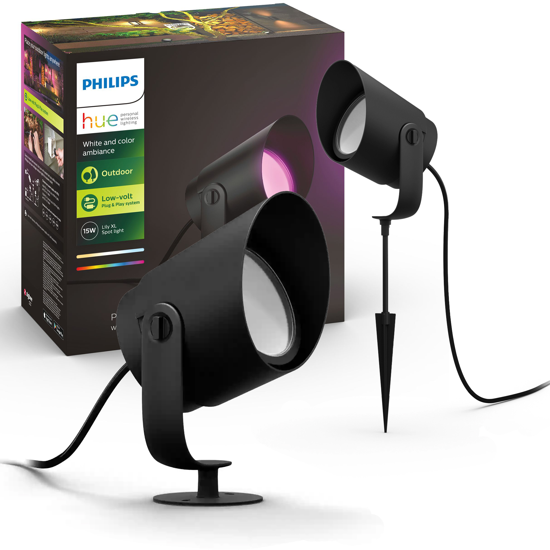 Reflektor Ogrodowy Wbijany LED 15.2W 1060lm IP65 White and Color Ambiance RGB + TW Czarna Inteligentna SMART Zigbee Bluetooth Lily XL Philips HUE - główne zdjęcie produktu