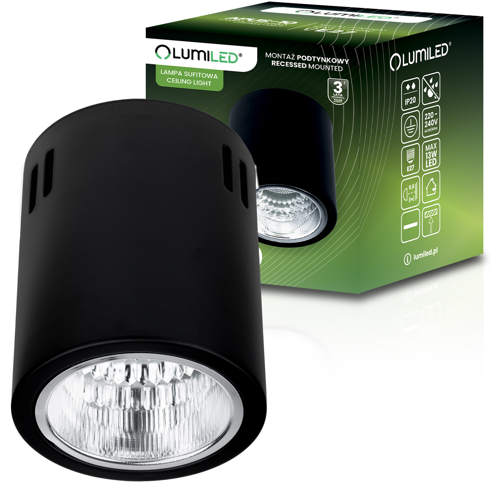 Oprawa Sufitowa Natynkowa Stała Okrągła APUS 10 Spot TUBA Czarna E27 - główne zdjęcie produktu