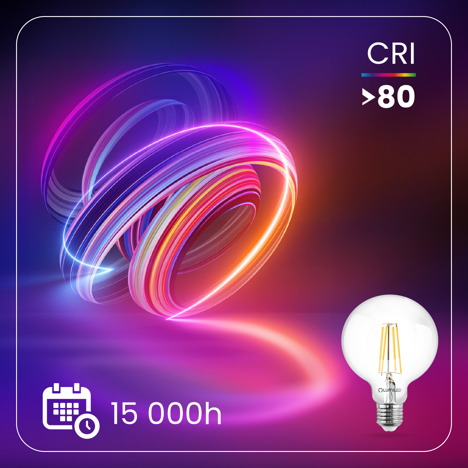 Żarówka LED E27 Kula G125 7W = 60W 806lm 3000K Ciepła 360° FILAMENT LUMILED - druga cecha produktu