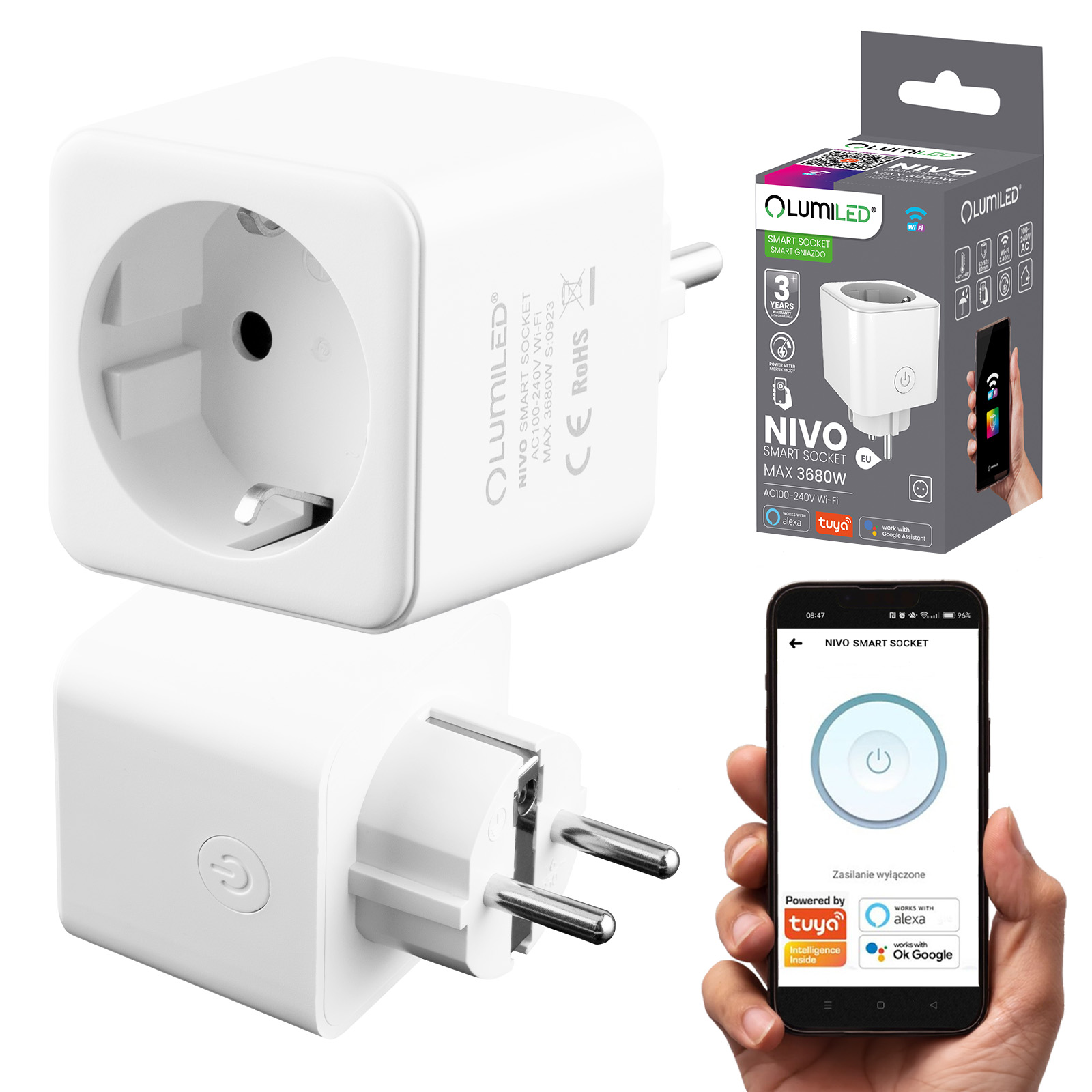 Inteligentne Gniazdko WiFi Watomierz Programator Timer TUYA SMART NIVO LUMILED - pierwsza cecha produktu