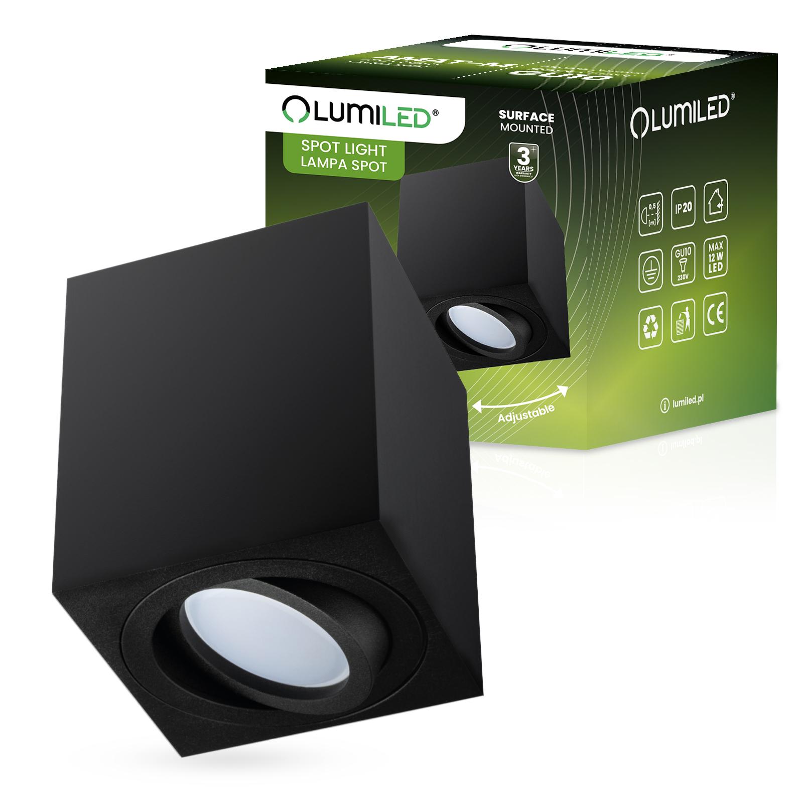 Oprawa Natynkowa HALOGENOWA Spot Tuba Ruchoma GU10 Kwadratowa Czarna 84mm AMAT-M LUMILED - główne zdjęcie produktu