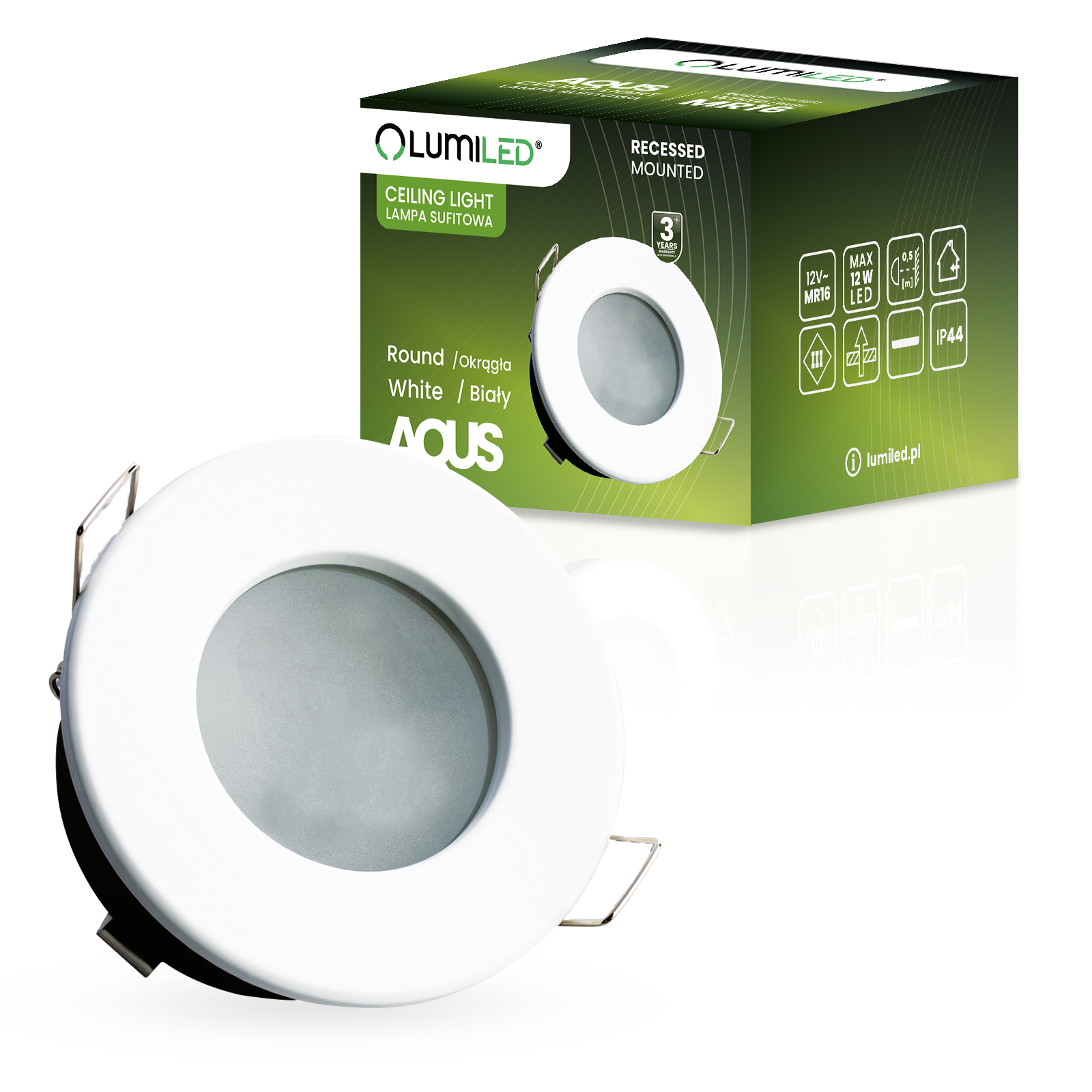 Oprawa Halogenowa Podtynkowa Wpuszczana LED MR16 Okrągła Biała AQUS Lumiled - główne zdjęcie produktu