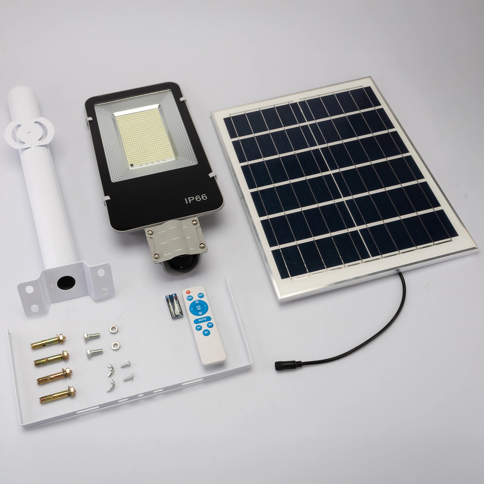 Lampa Solarna Uliczna LED 1000W 100000lm 6500K Zimna Czujnik Zmierzchu MOCNA Latarnia Ogrodowa z Regulowanym Panelem + Uchwyt i Pilot - skład produktu