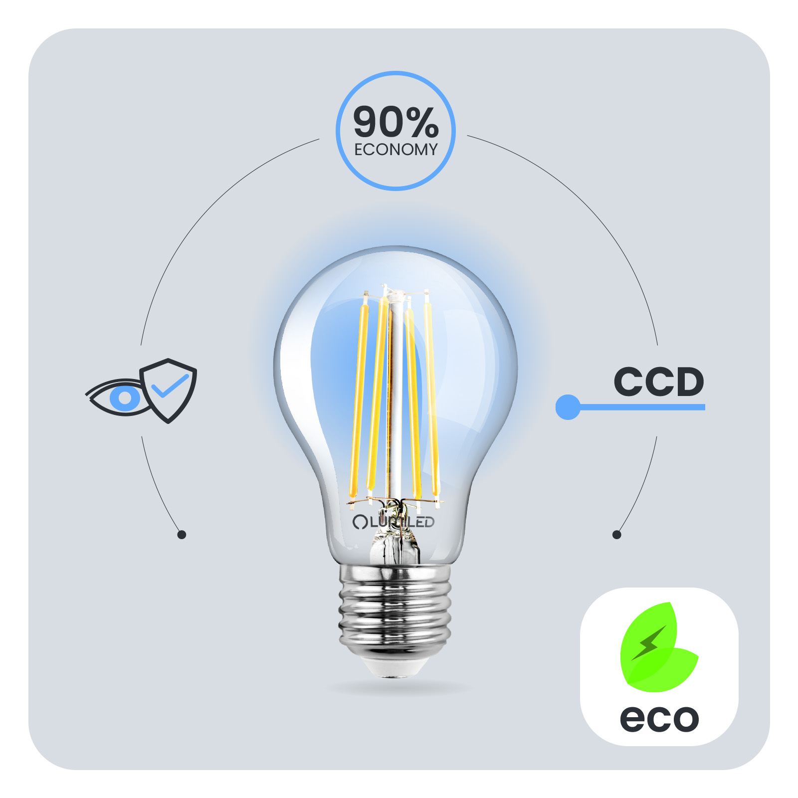 6x Żarówka LED E27 A60 7W = 60W 810lm 4000K Neutralna 360° FILAMENT LUMILED - pierwsza cecha produktu