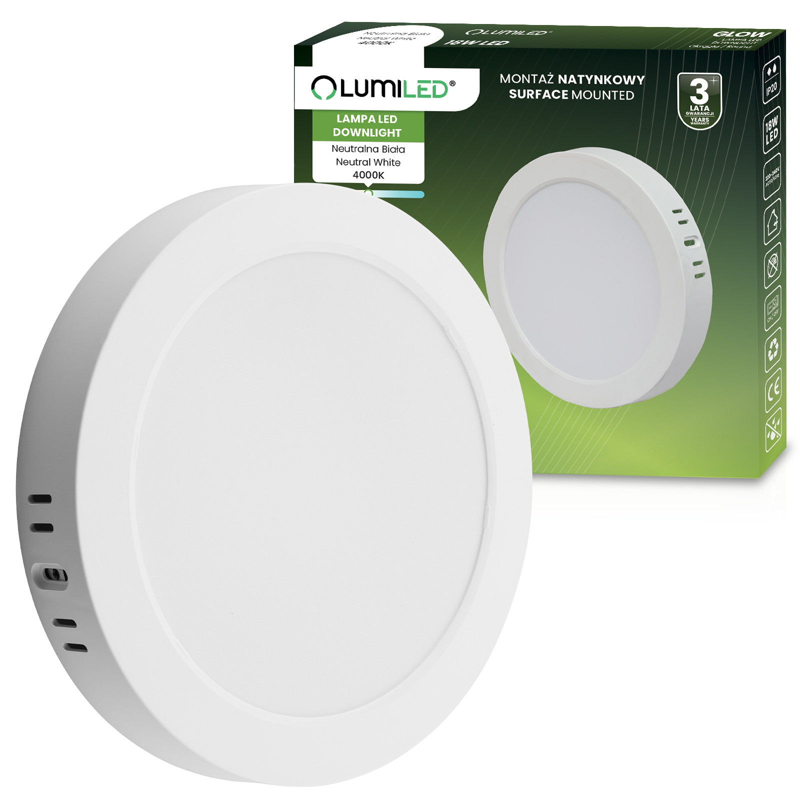 Oprawa Natynkowa Lampa LED Sufitowa 18W Okrągła 4000K GLOW Biała LUMILED - główne zdjęcie produktu