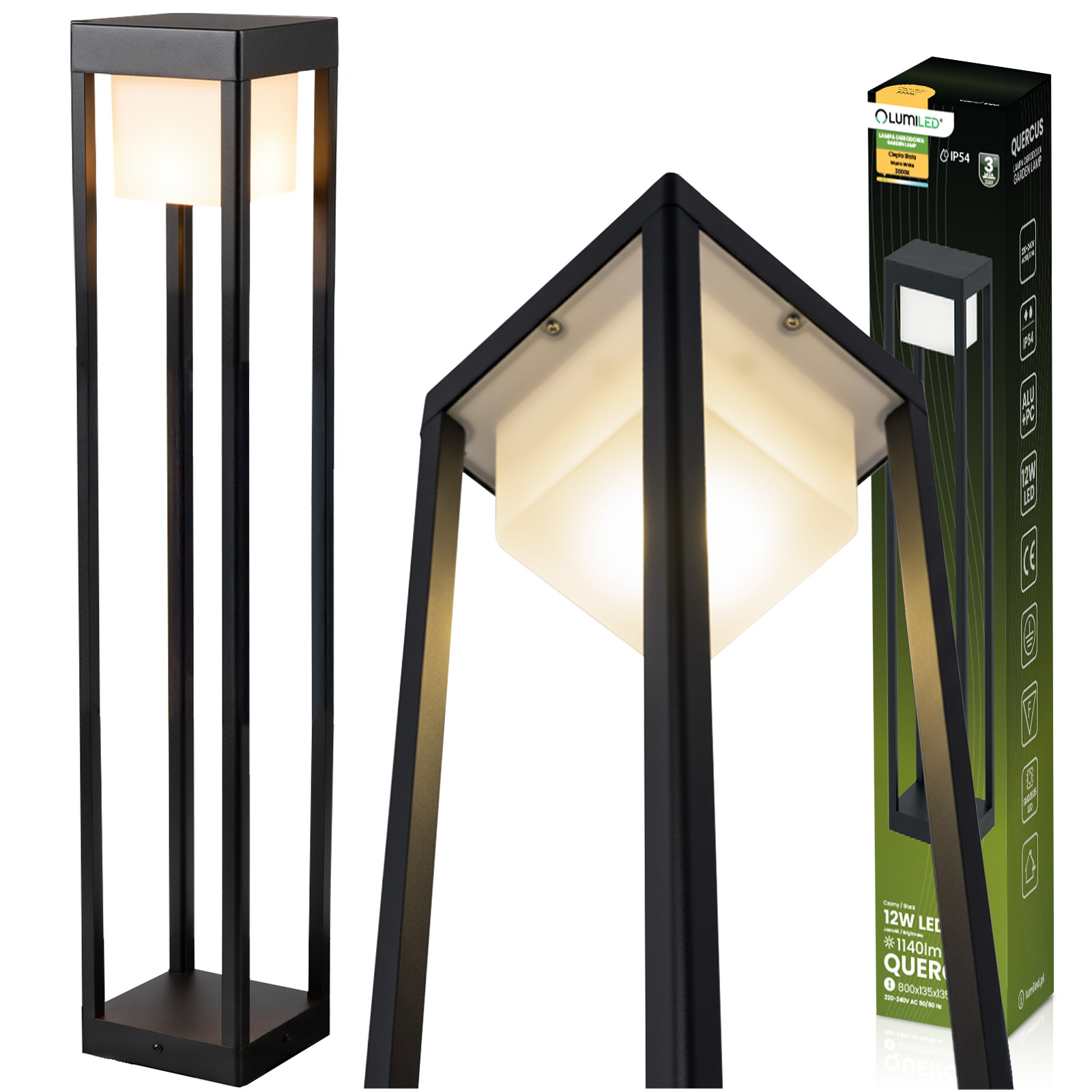 Lampa Ogrodowa Słupek Zewnętrzny Stojący LED 12W 3000K 80cm Czarny QUERCUS LUMILED - główne zdjęcie produktu