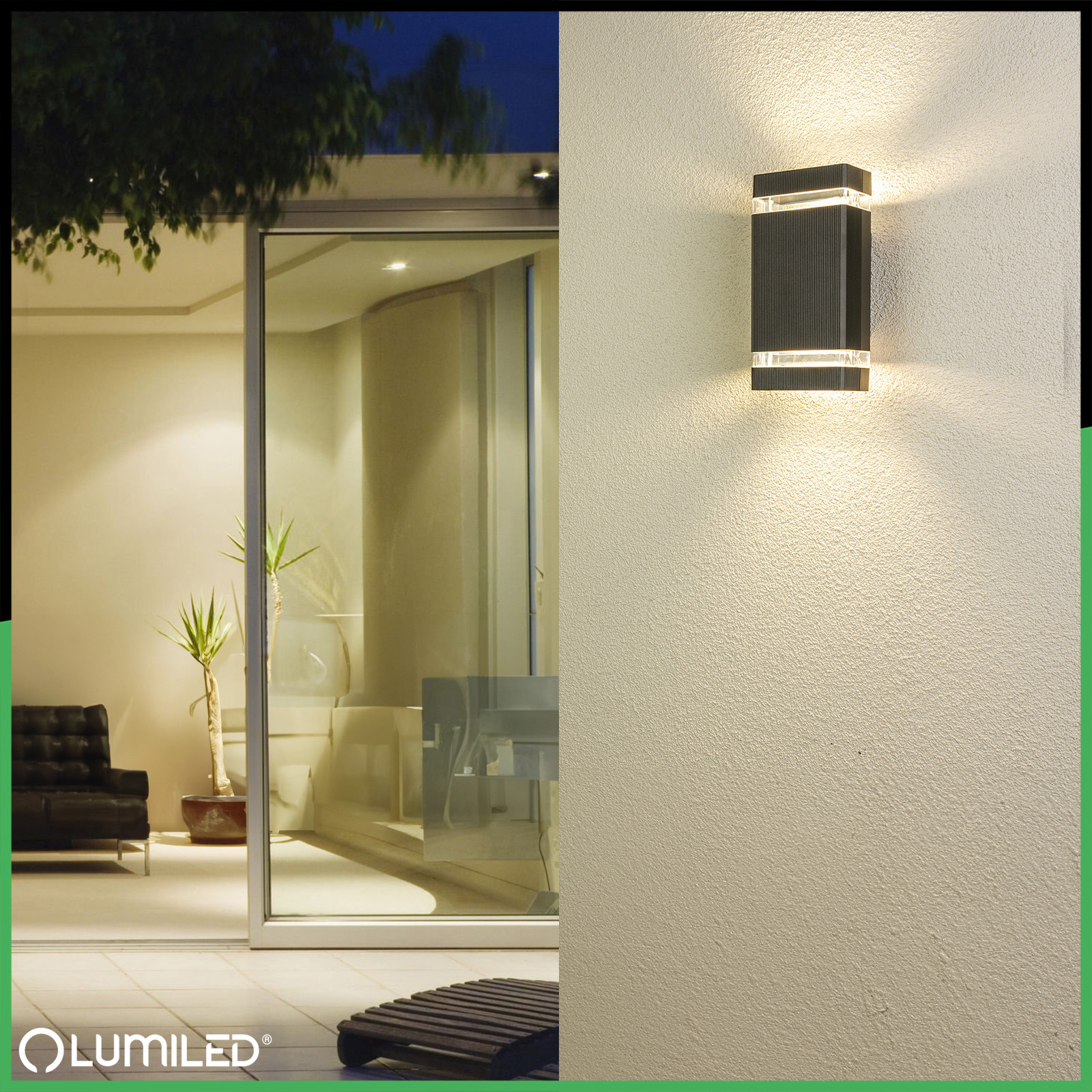 Lampa Ogrodowa Kinkiet Elewacyjny góra dół GU10 Czarny Aluminium HEDERA LUMILED - aranżacja