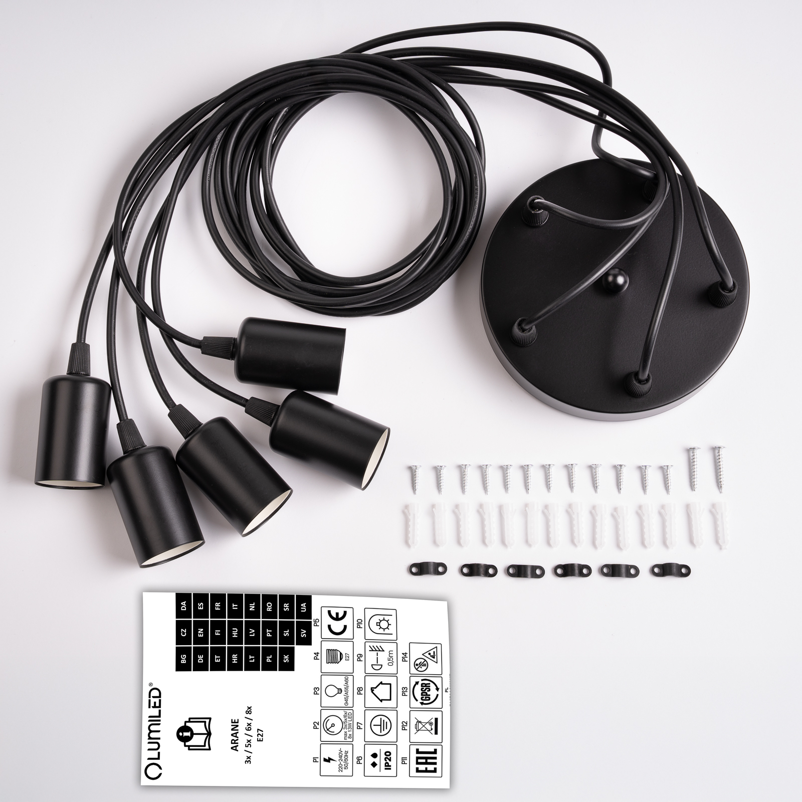 Lampa wisząca sufitowa ARANE PAJĄK 5 ramion do LED 5x E27 LUMILED - skład produktu