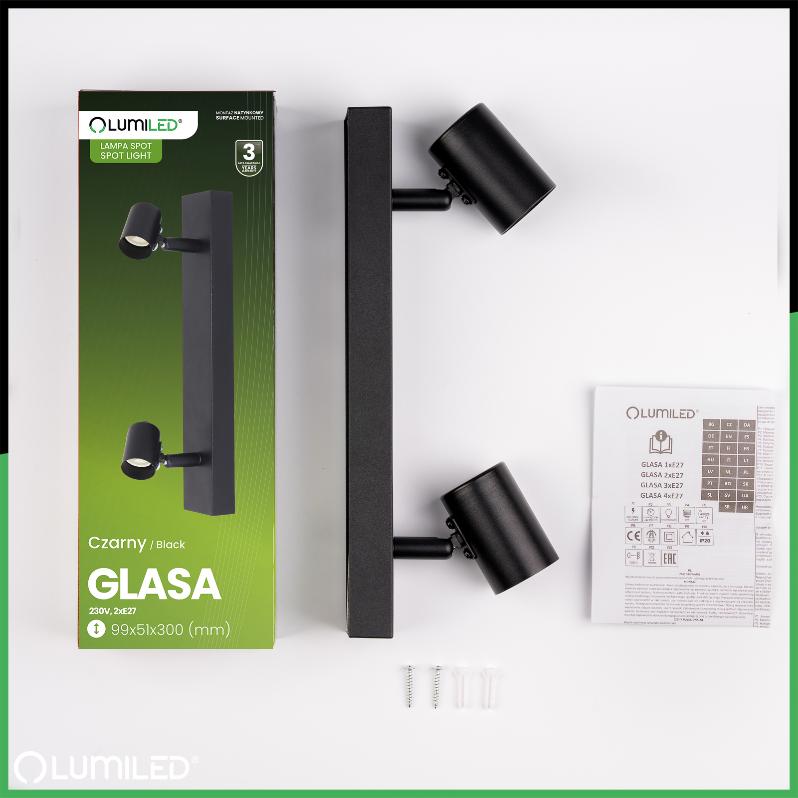 Lampa Sufitowa SPOT TUBA Reflektor Oprawa Halogenowa 2x E27 GLASA LUMILED - skład produktu
