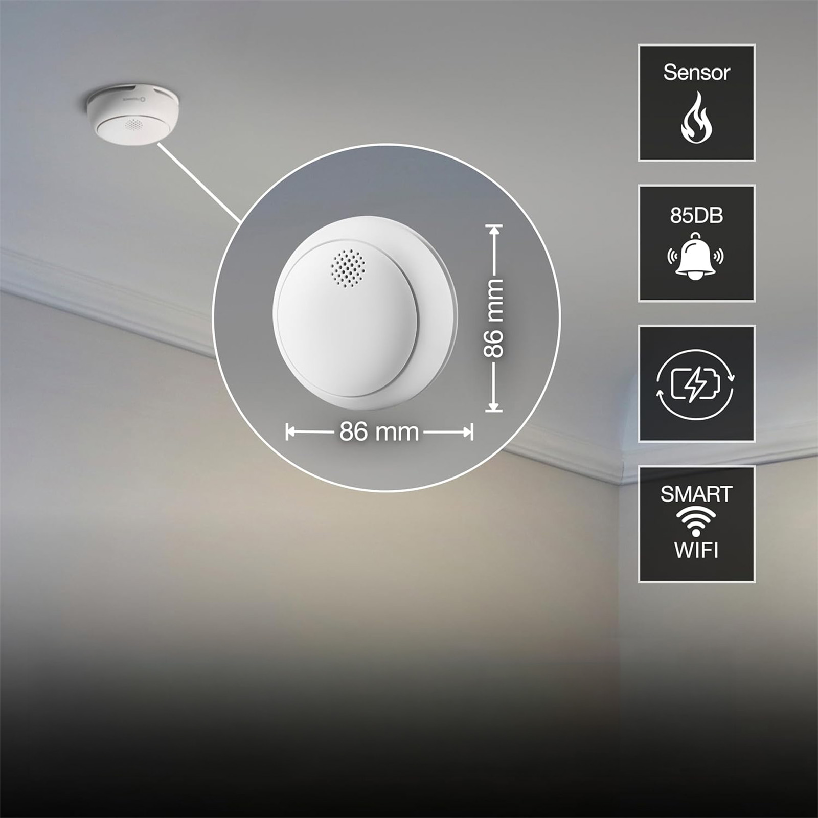 Czujnik Detektor Dymu Bezprzewodowy Alarm 85dB Biały Osram SMART WiFi - pierwsza cecha produktu