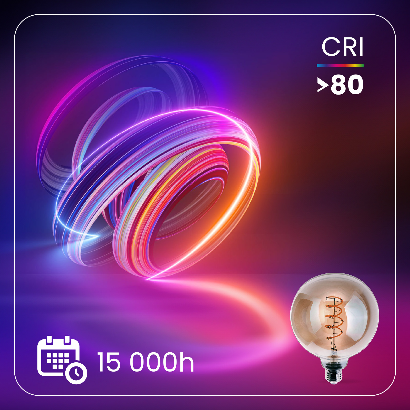 Żarówka LED E27 Kula G125 6W = 50W 660LM 2200K Ciepła 360° Dymiona Filament LUMILED - druga cecha produktu