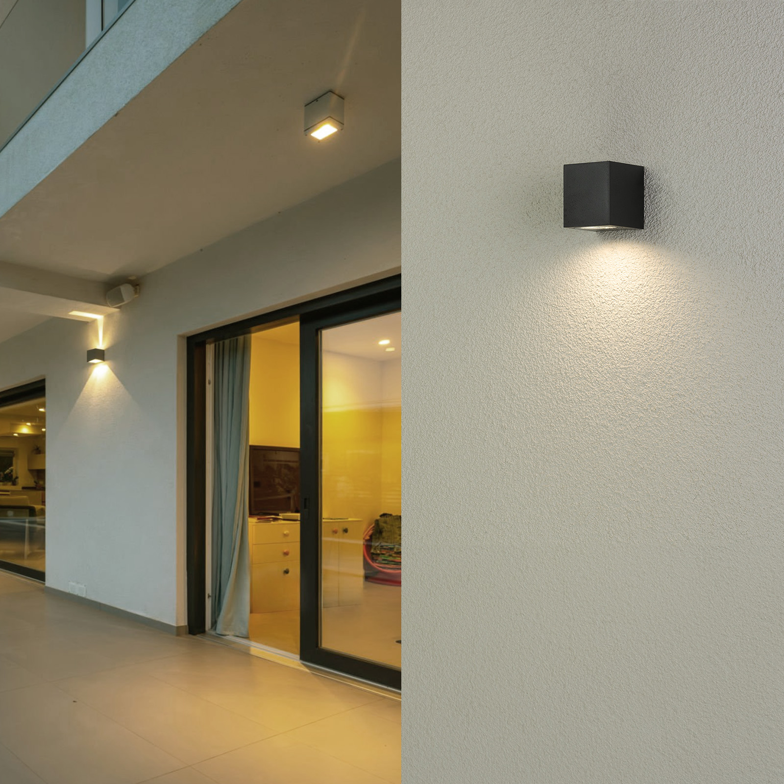 Kinkiet Ogrodowy Elewacyjny Lampa Zewnętrzna GU10 ALLIUM Czarna Kwadrat LUMILED - aranżacja