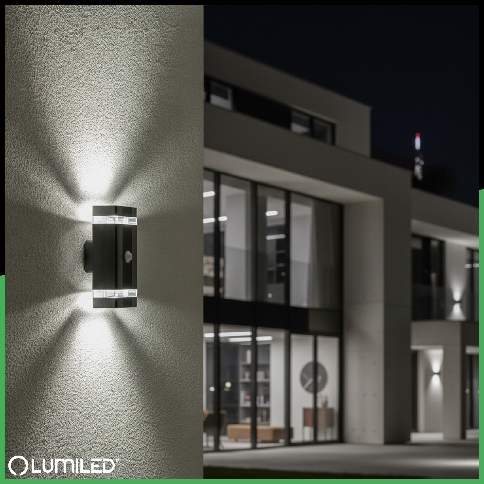 Lampa Ogrodowa Kinkiet Elewacyjny góra dół 2x GU10 Czarny Czujnik Ruchu i Zmierzchu IP54 HEDERA LUMILED - obszar zastosowań