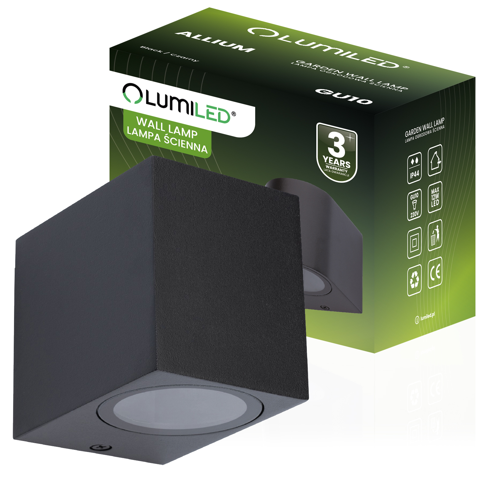 Kinkiet Ogrodowy Elewacyjny Lampa Zewnętrzna GU10 ALLIUM Czarna Kwadrat LUMILED - główne zdjęcie produktu