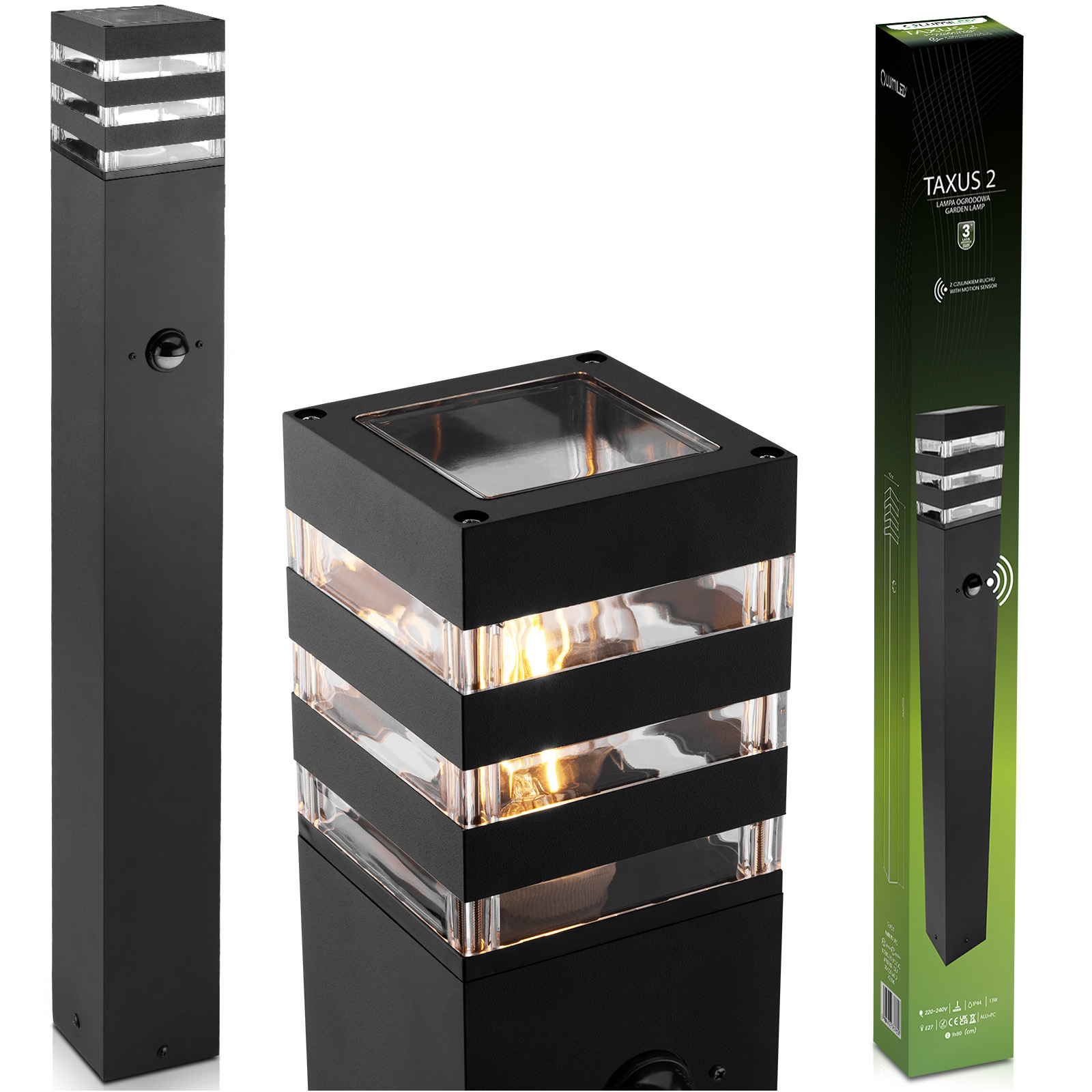 Lampa Ogrodowa Słupek Zewnętrzny Stojący E27 LED Czujnik Ruchu TAXUS 2 80cm LUMILED - główne zdjęcie produktu
