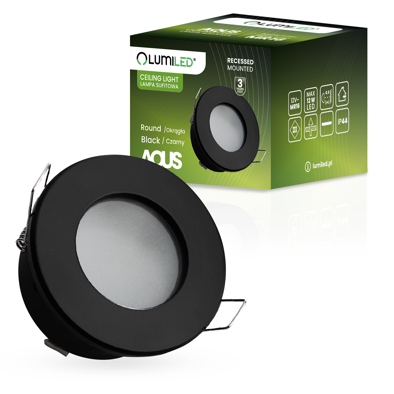 Oprawa Halogenowa Podtynkowa Wpuszczana LED MR16 Okrągła Czarna AQUS Lumiled - główne zdjęcie produktu