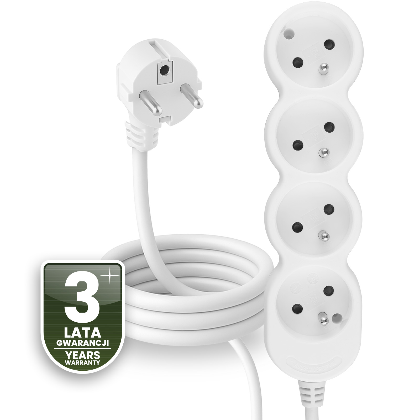 Przedłużacz Sieciowy Kabel z Uziemieniem Listwa Zasilająca 4 Gniazda 1.5m Biały Sznur Lendo Lumiled - czwarta cecha produktu