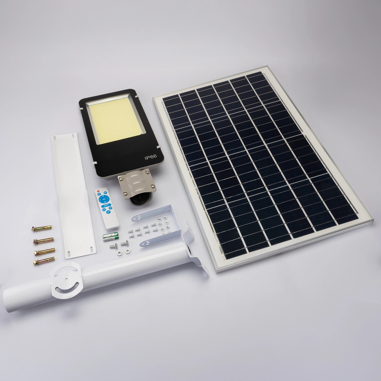 Lampa Solarna Uliczna LED 2000W 200000lm 6500K Zimna Czujnik Zmierzchu MOCNA Latarnia Ogrodowa z Regulowanym Panelem + Uchwyt i Pilot - skład produktu