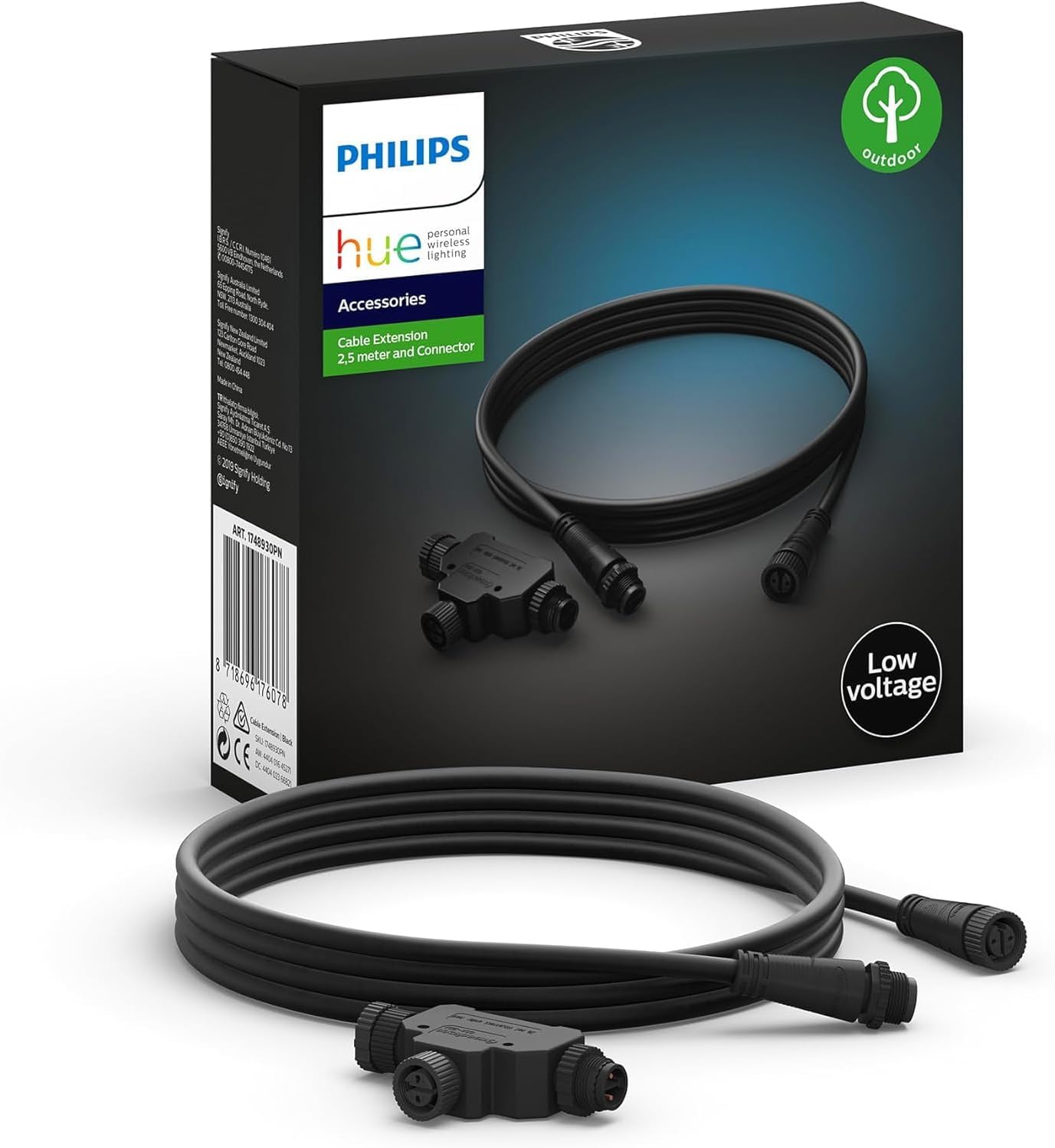 Kabel Przedłużający 2.5m Zewnętrzny ze Złączką typ T IP67 Czarny Outdoor LowVolt Accessory Philips HUE - główne zdjęcie produktu