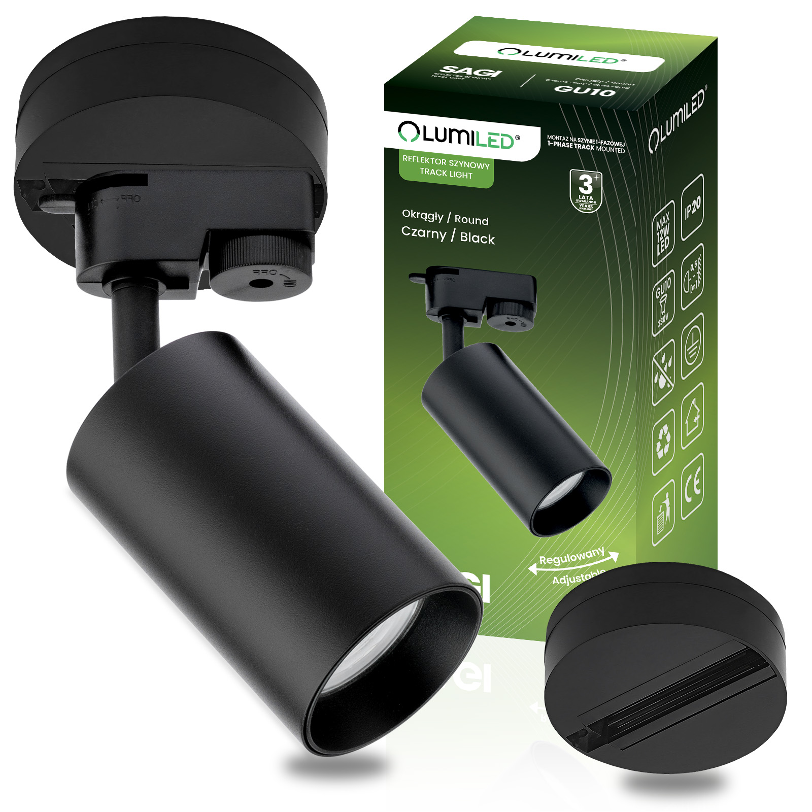ZESTAW LUMILED SZYNA HUMA CZARNY + REFLEKTOR SZYNOWY SAGI CZARNY - główne zdjęcie produktu
