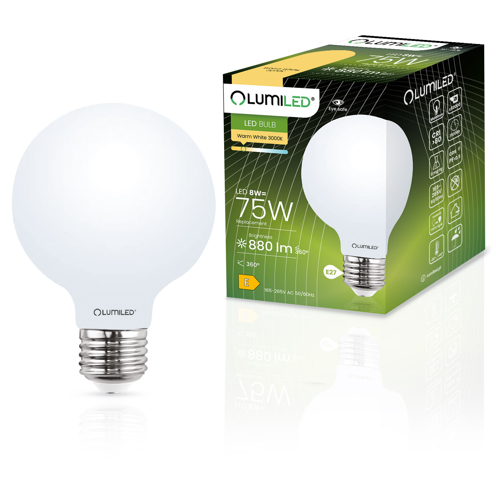 Żarówka LED E27 Kula G95 8W = 75W 880lm 3000K Ciepła 360° FILAMENT LUMILED - główne zdjęcie produktu