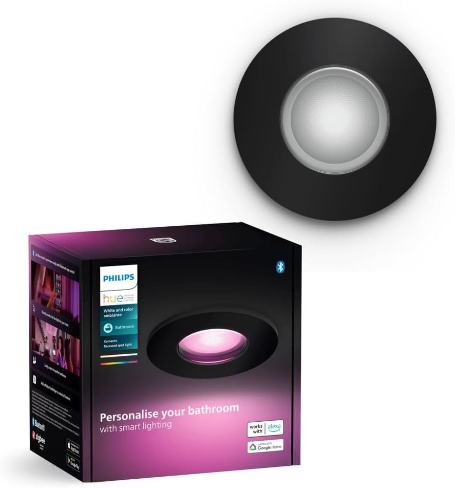 Oprawa Podtynkowa Wpuszczana LED Hermetyczna IP44 Łazienkowa 4.2W 400lm IP44 White and Color Ambiance RGB + TW Czarna Inteligentna SMART Zigbee Bluetooth Xamento Philips HUE - główne zdjęcie produktu