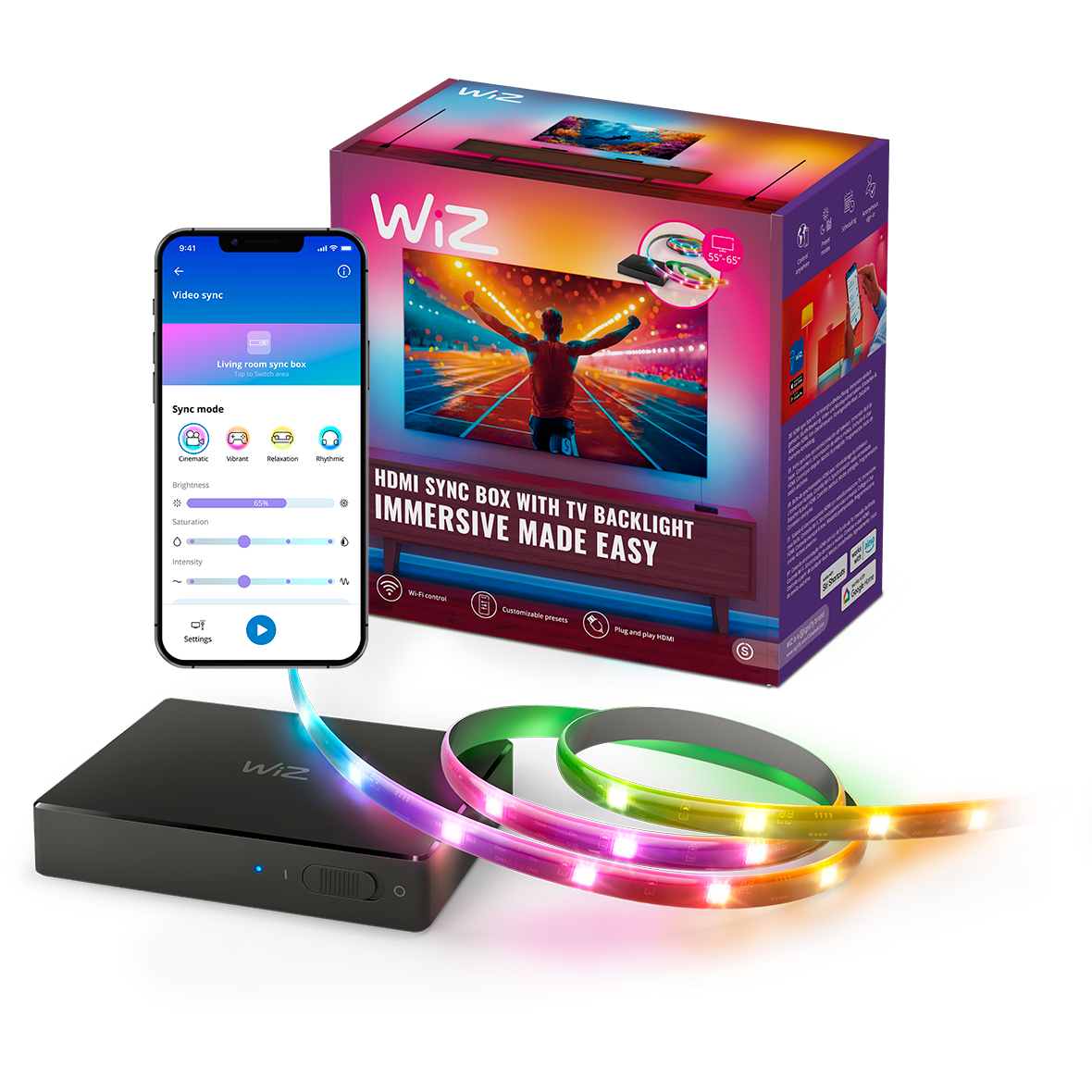 Inteligentna Taśma LED RGBIC do Monitora Telewizora TV 55"-65" z HDMI Sync Box Wi-Fi WiZ - główne zdjęcie produktu