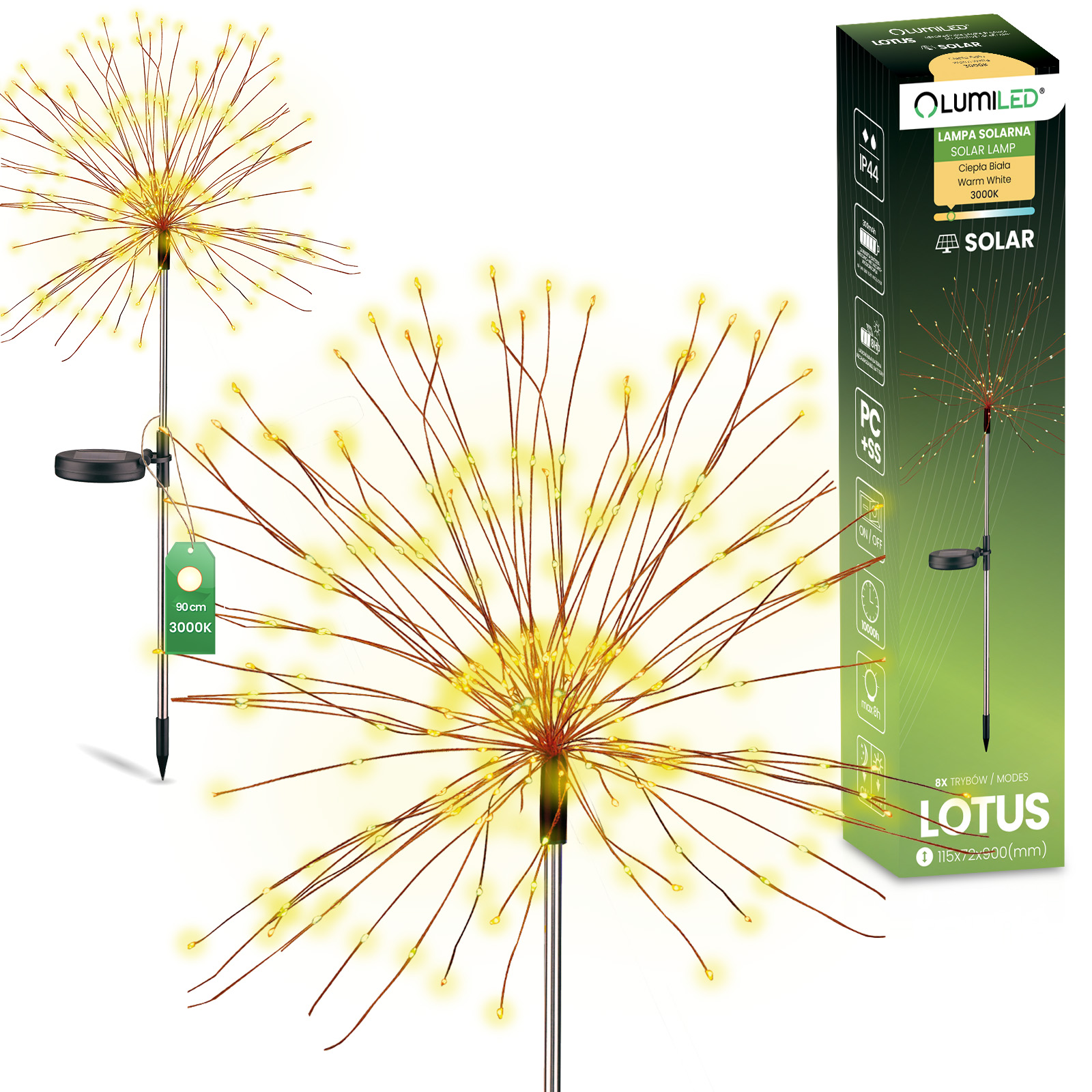 Lampa Solarna Ogrodowa LED LOTUS Wbijana Dekoracyjna Dmuchawiec Fajerwerki 3000K LUMILED - główne zdjęcie produktu