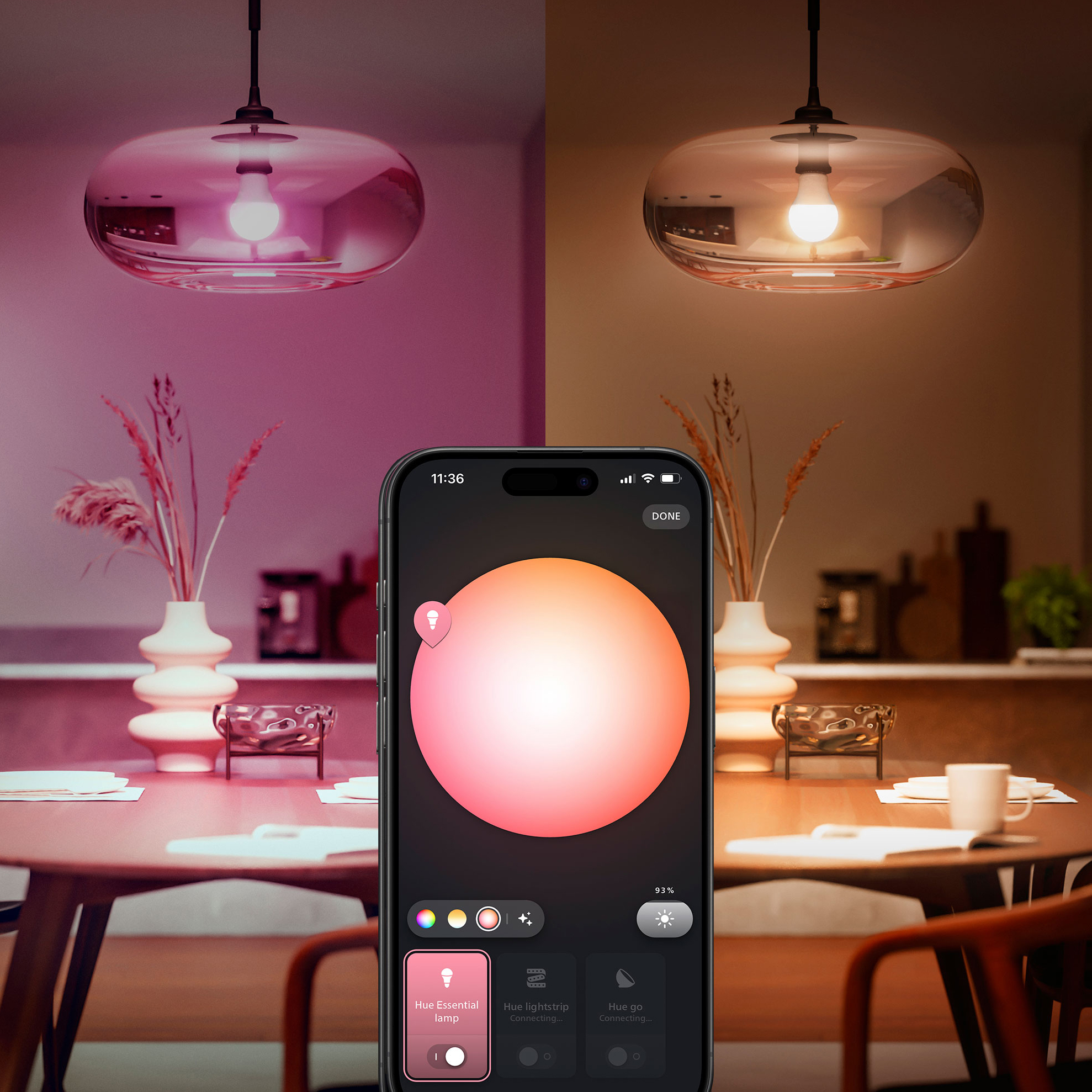 2x Żarówka LED E27 A60 8W = 60W 806lm 2200-6500K CCT + RGB SMART Inteligentna Bluetooth ZigBee White and Color Ambiance + Mostek Bridge Zestaw Startowy Philips HUE Essential - pierwsza cecha produktu